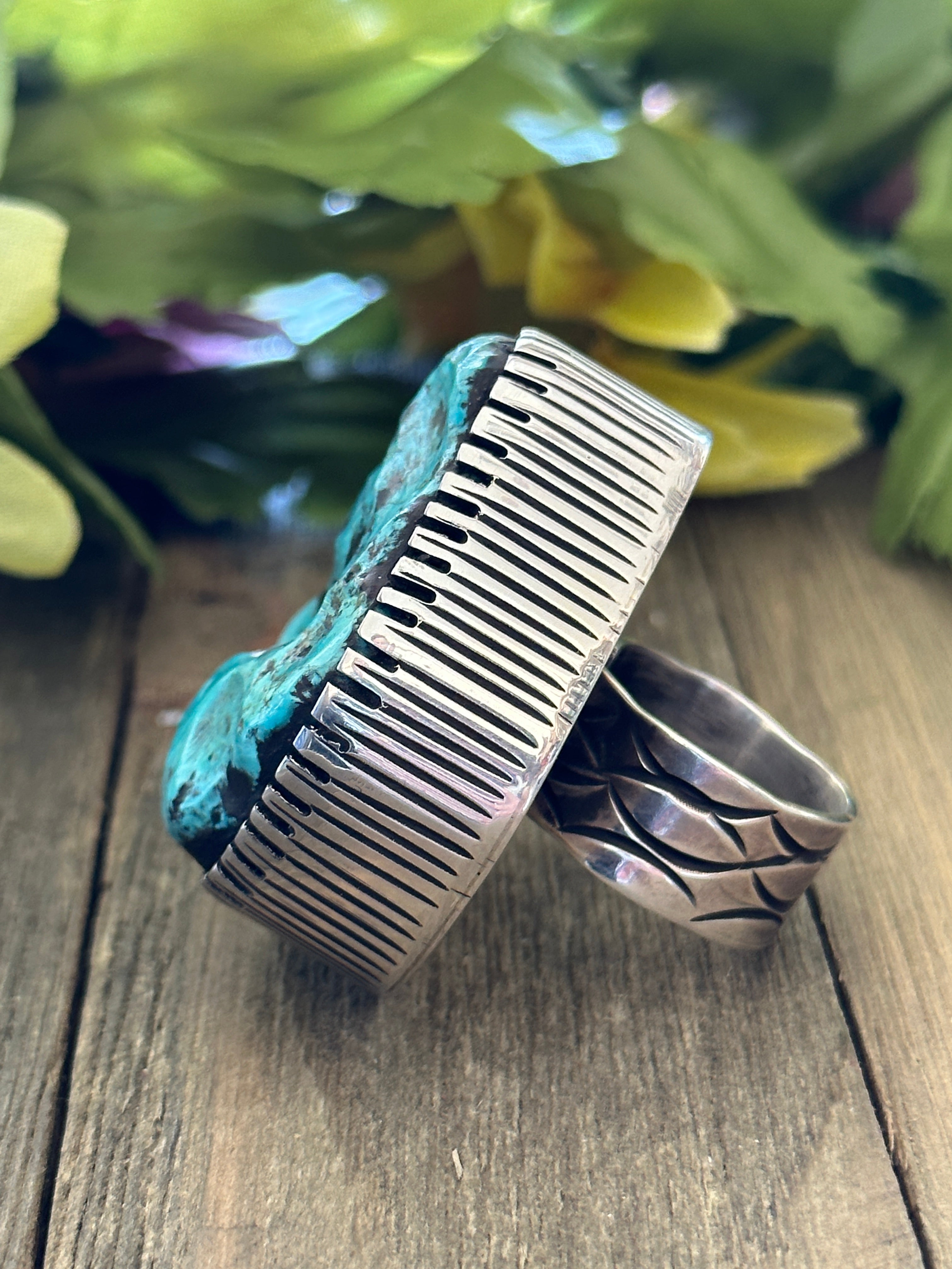 Alex Sanchez Morenci Turquoise & Sterling Silver Adjustable Ring