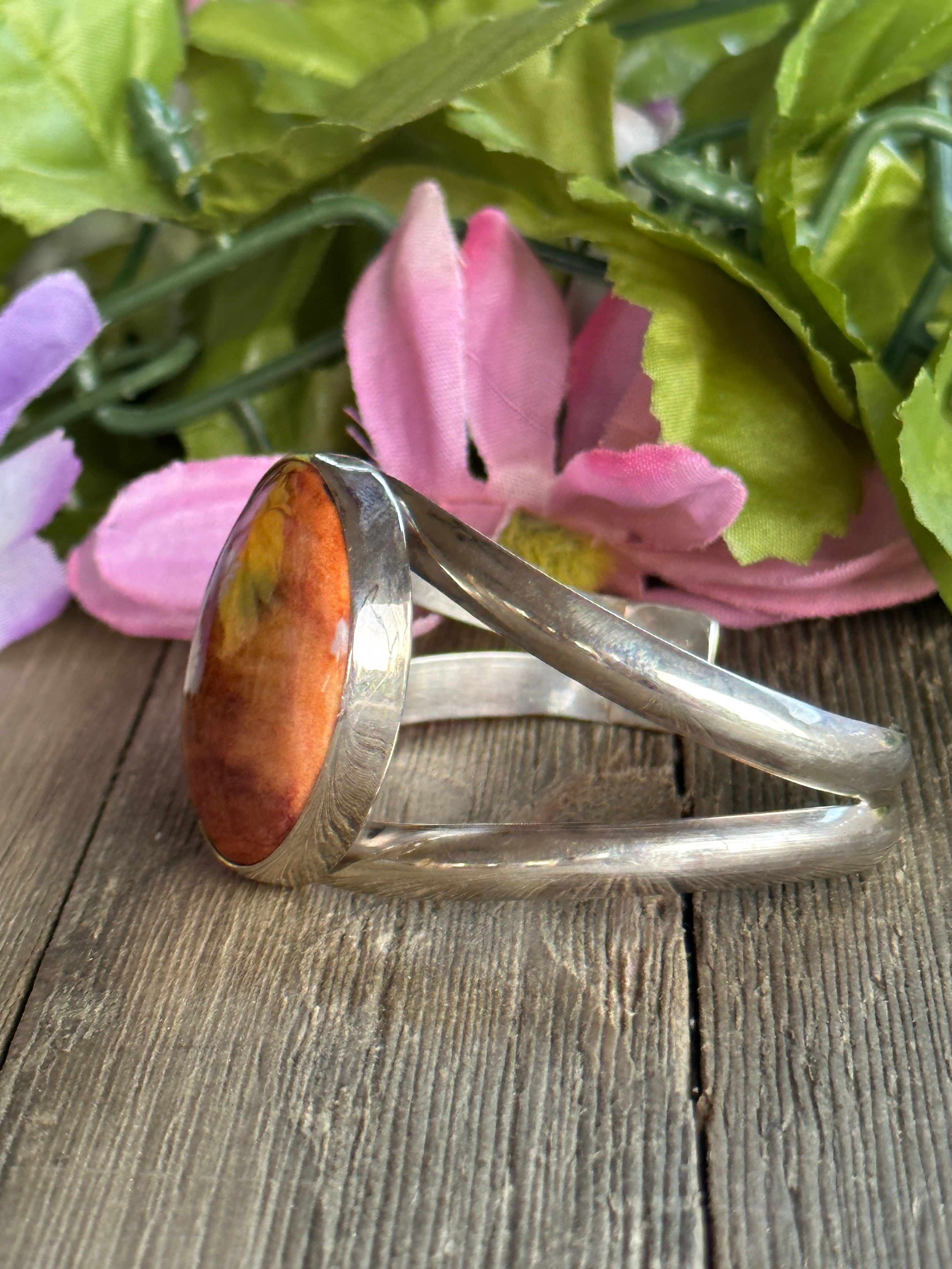 Navajo Made Spiny Oyster and Sterling Silver Cuff Bracelet