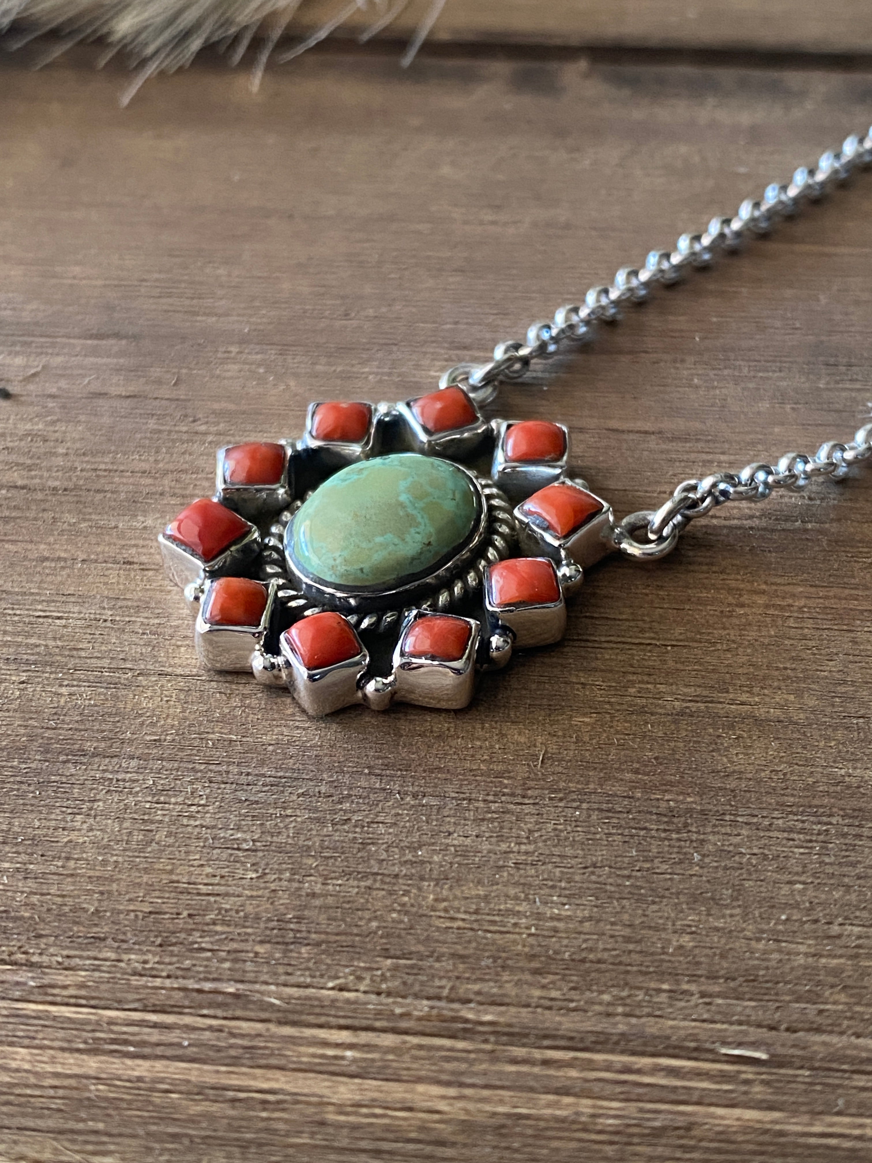 Southwest Handmade Multi Stone & Sterling Silver Cluster Necklace