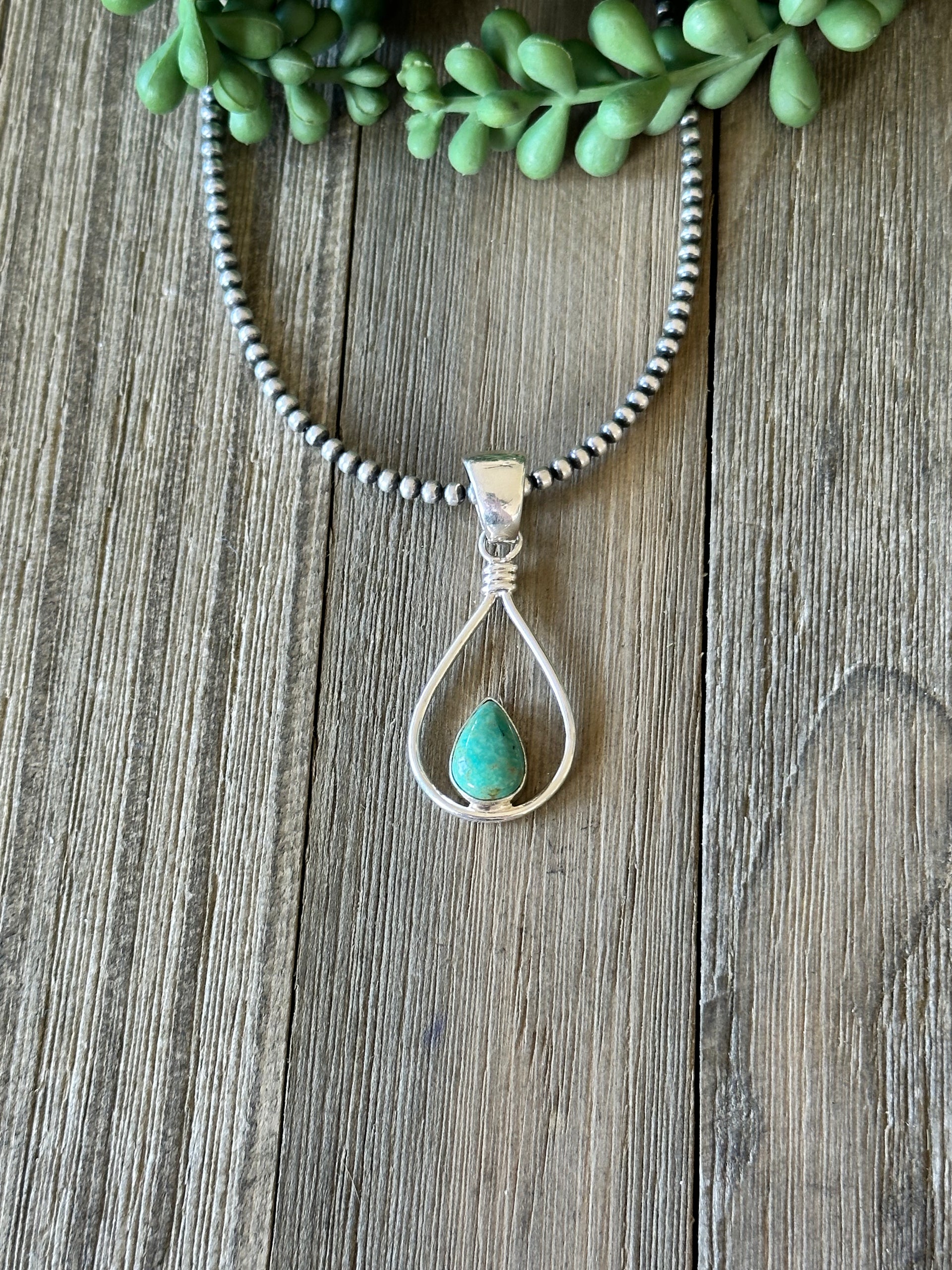 Navajo Made Kingman Turquoise & Sterling Silver Pendant