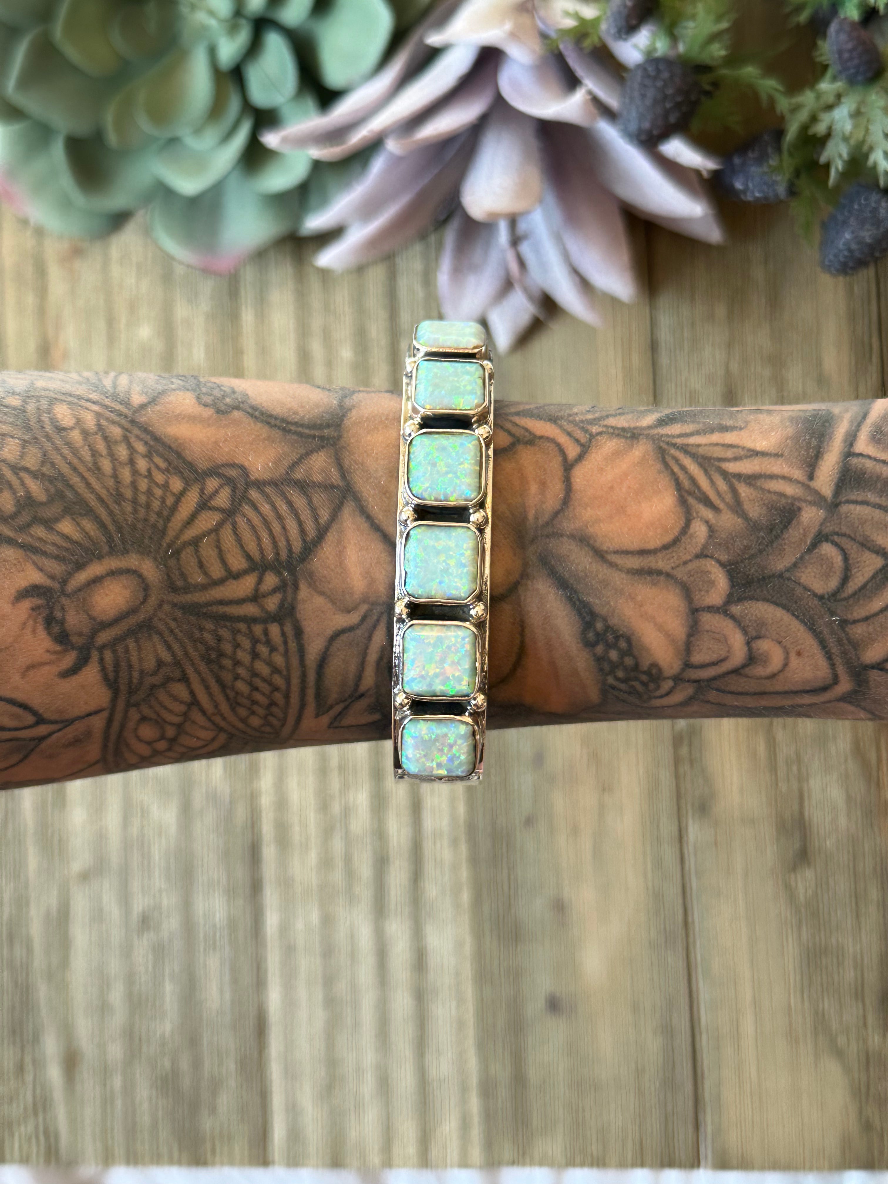 Navajo Made Opal (Man Made) & Sterling Silver Cuff Bracelet