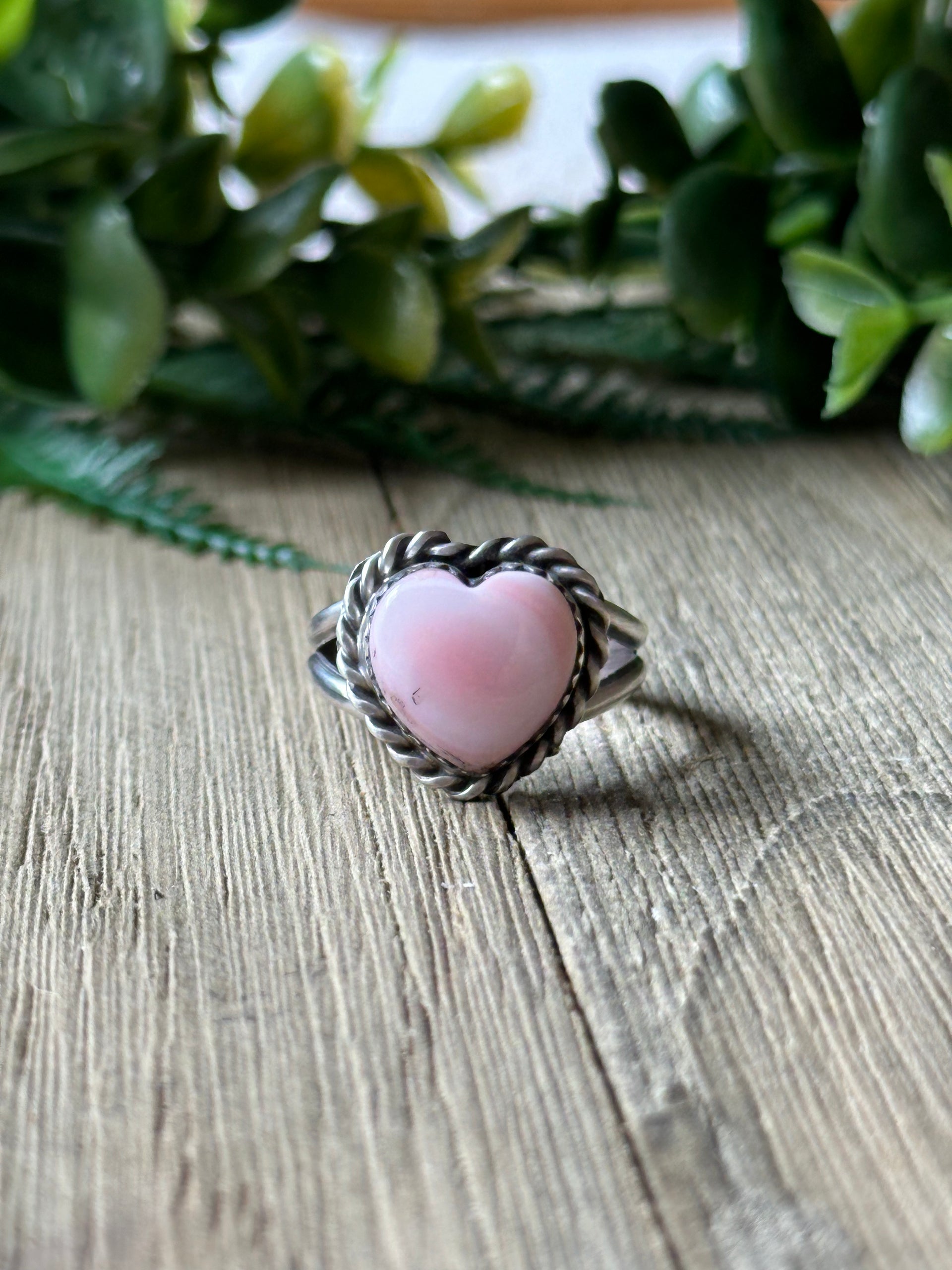 Navajo Made Pink Conch & Sterling Silver Heart Ring