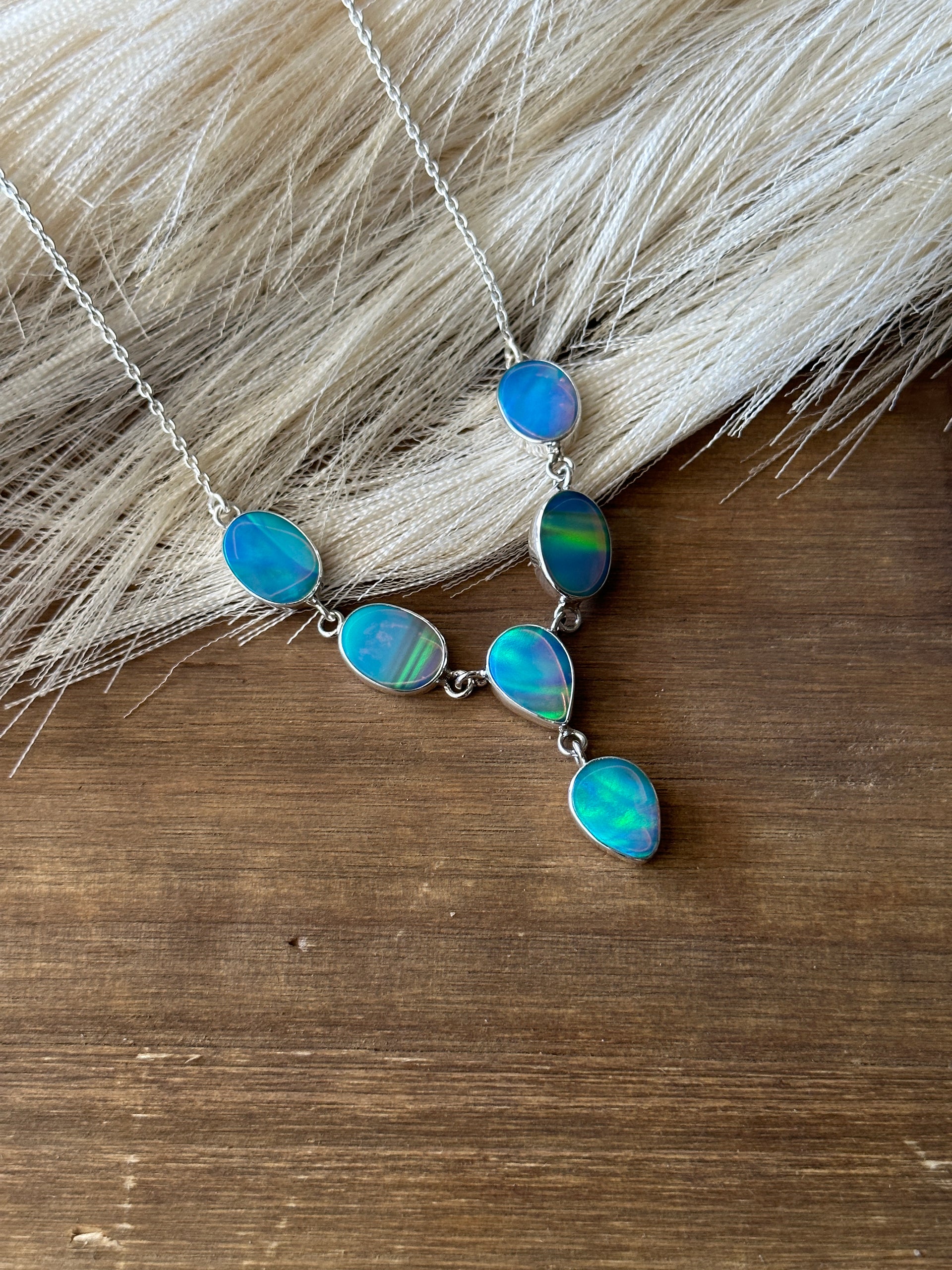 Southwest Handmade Mohave Opal & Sterling Silver Lariat Necklace