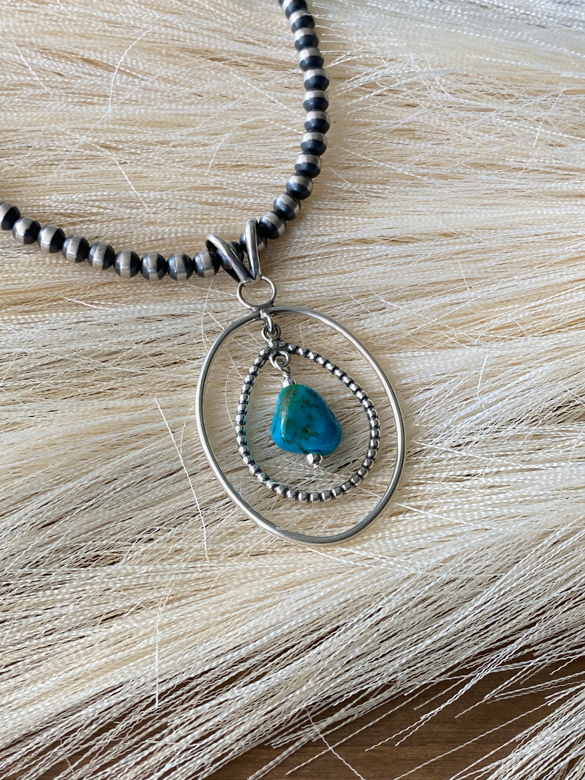 Navajo Made Kingman Turquoise & Sterling Silver Pendant