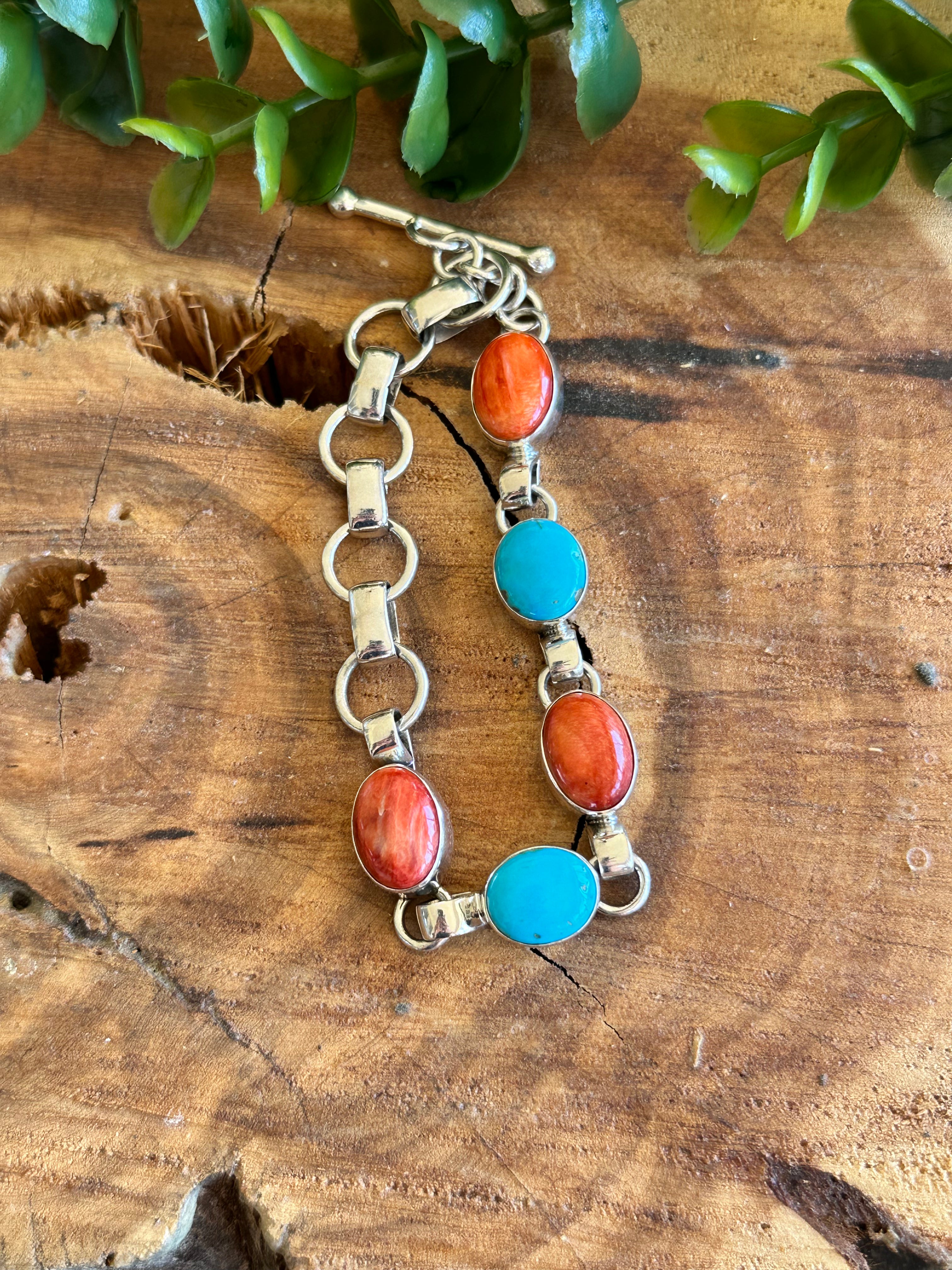 Navajo Made Multi Stone & Sterling Silver Bracelet