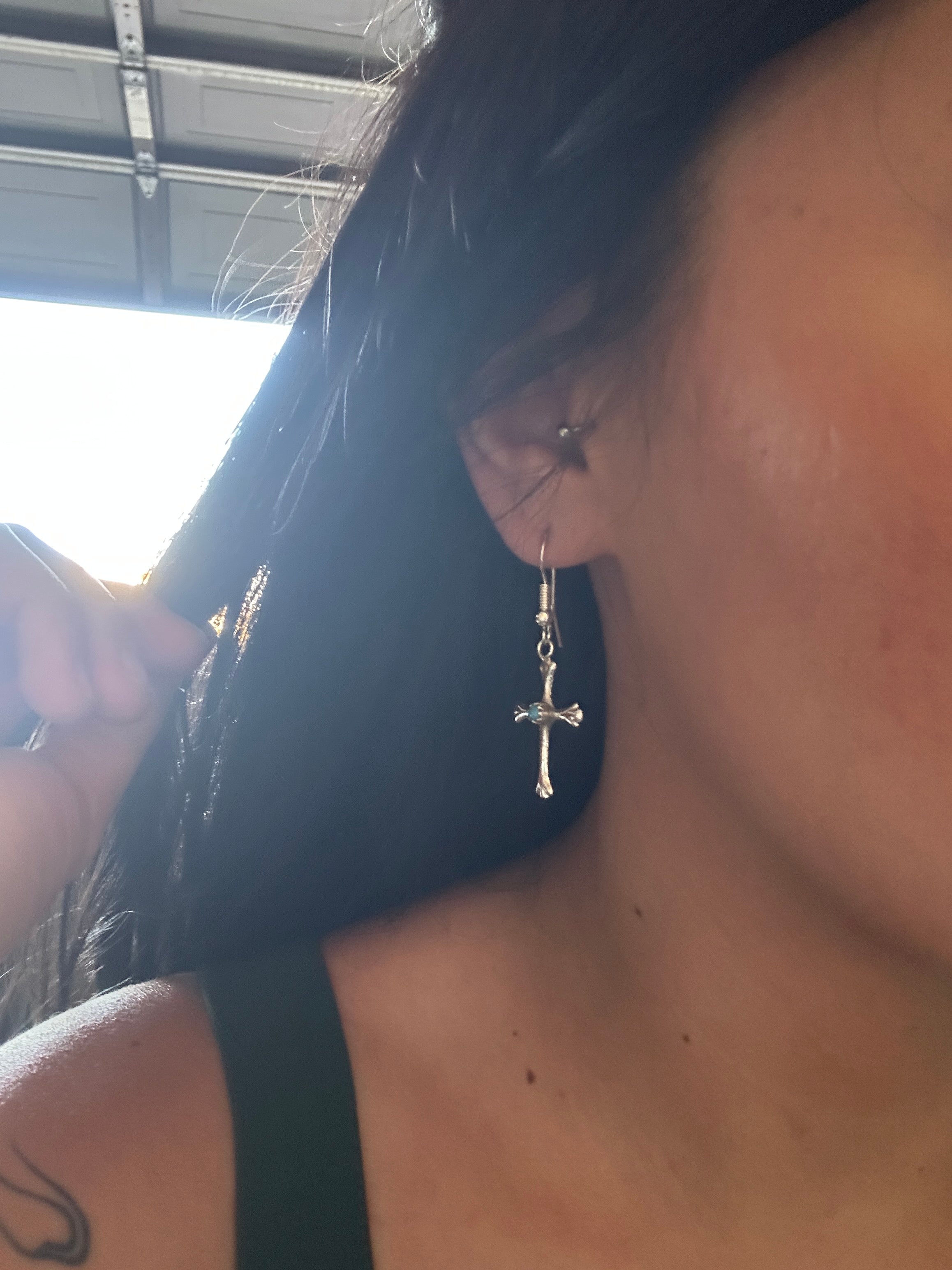 Navajo Made Sterling Silver Dangle Cross Earrings