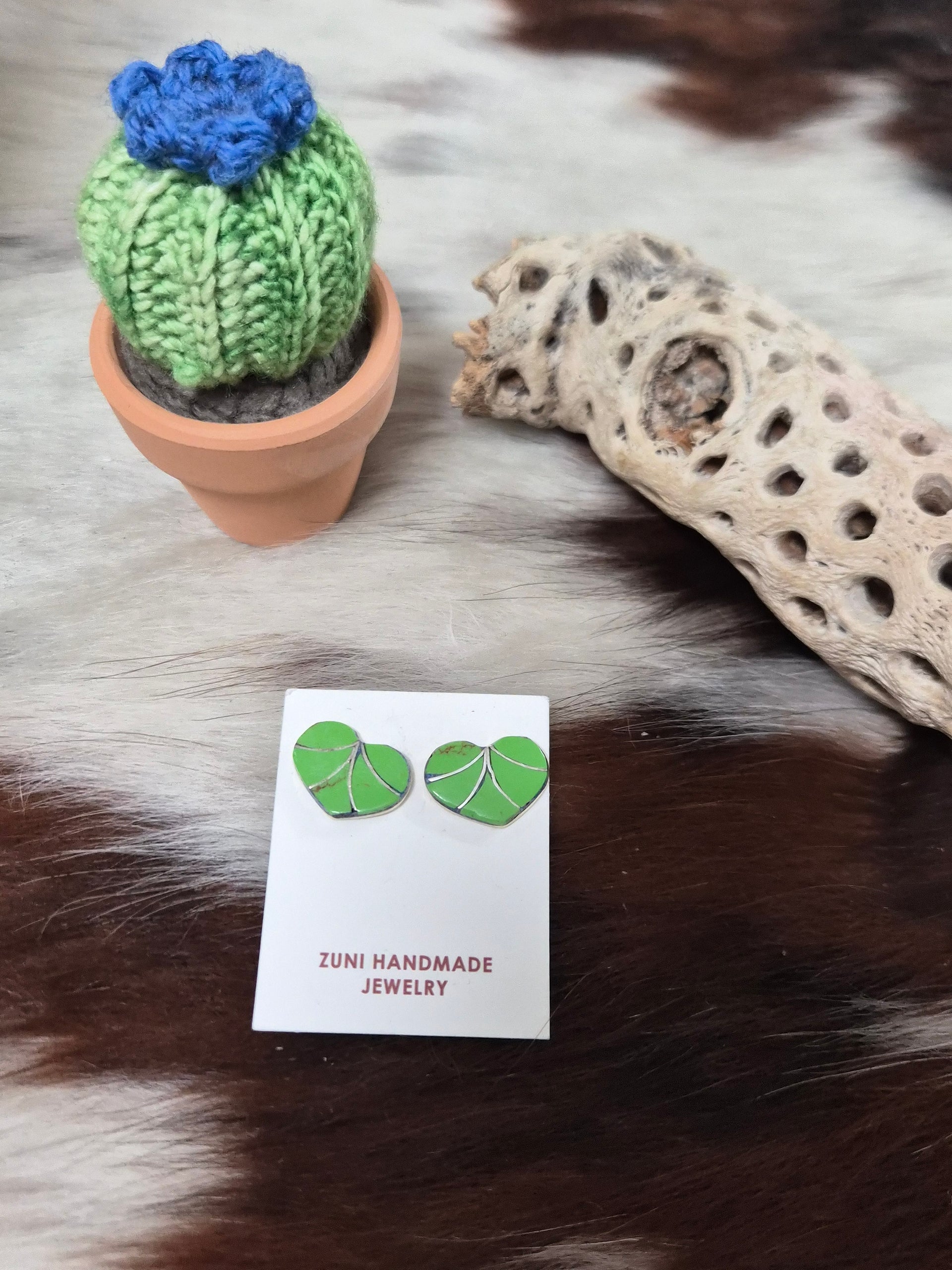 Karen Lalio Gaspeite & Sterling Silver Inlay Heart Post Earrings