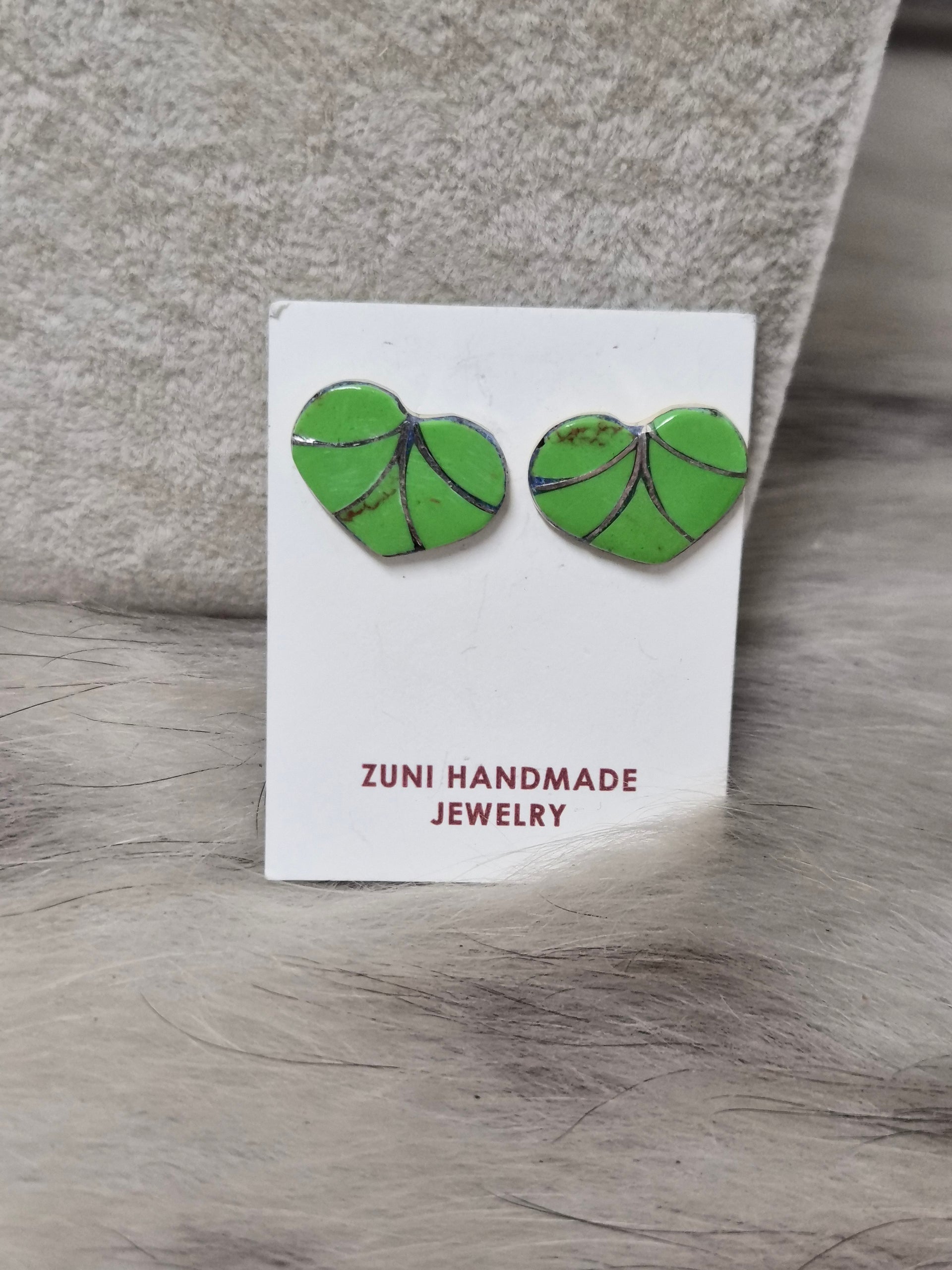 Karen Lalio Gaspeite & Sterling Silver Inlay Heart Post Earrings