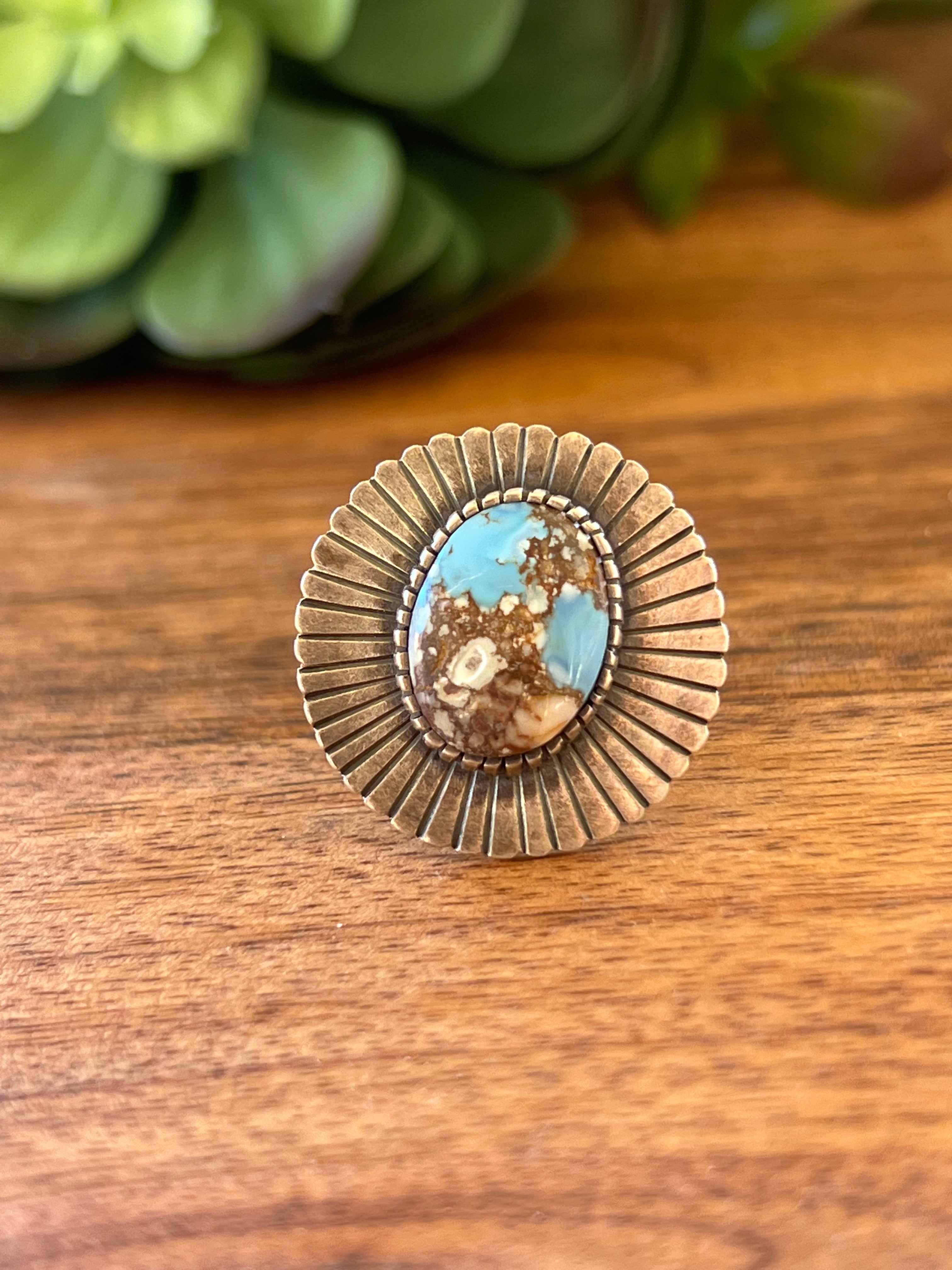 Navajo Golden Hill’s Turquoise & Sterling Silver Ring Size 7.75