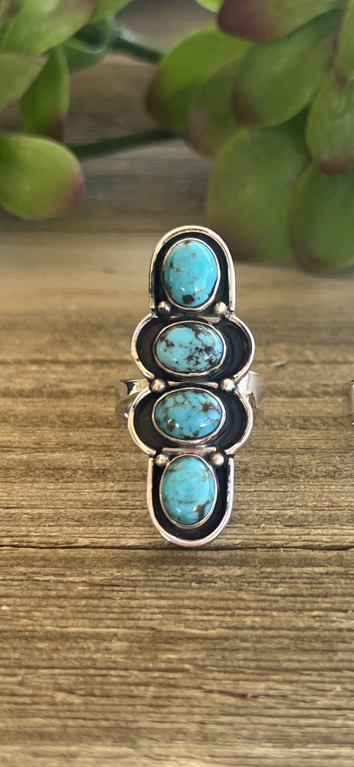 Southwest Made Kingman Turquoise & Sterling Silver Shadowbox Adjustable Ring