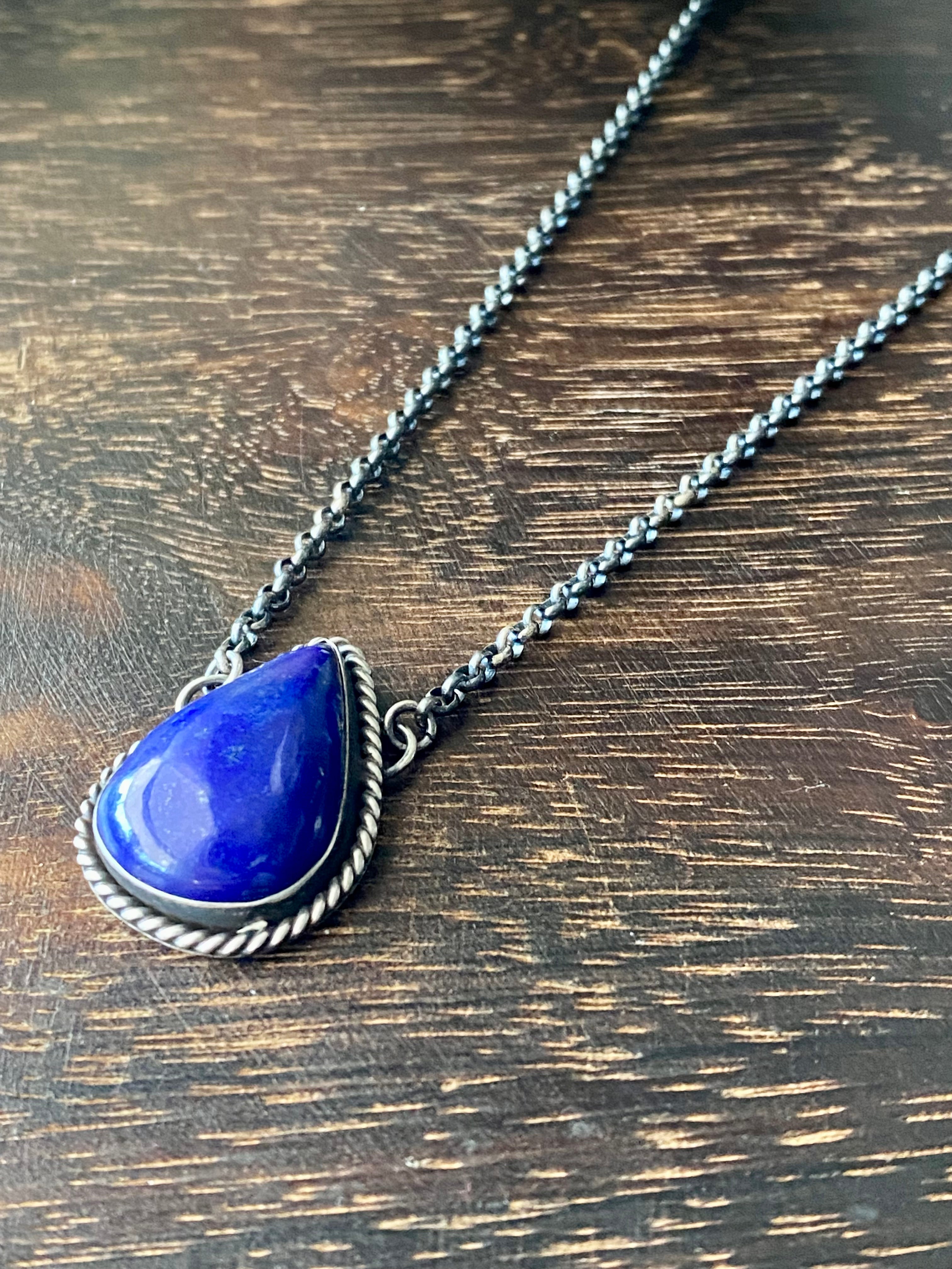 Navajo Made Lapis & Sterling Silver Necklace