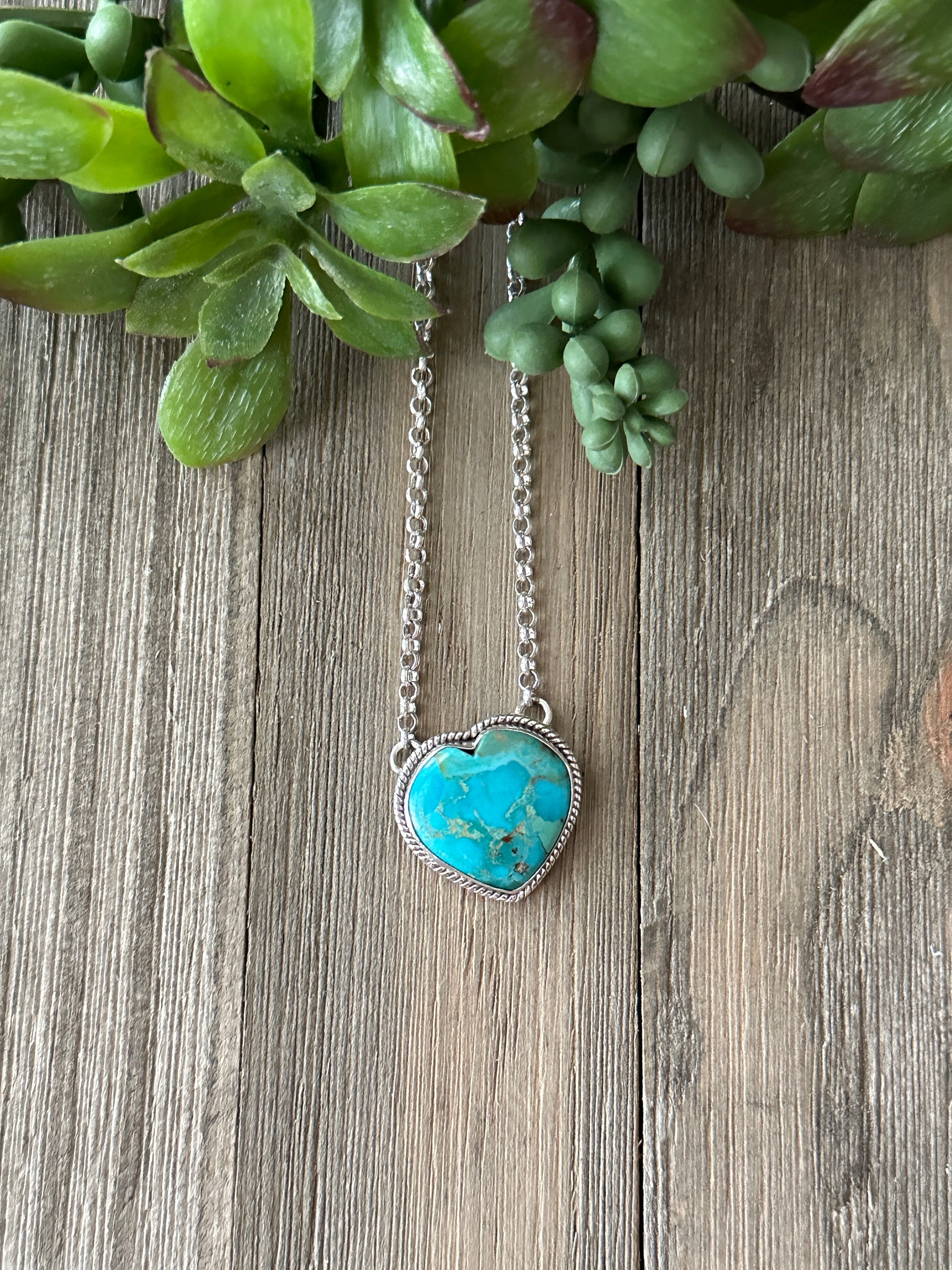 Southwest Made Turquoise & Sterling Silver Heart Necklace