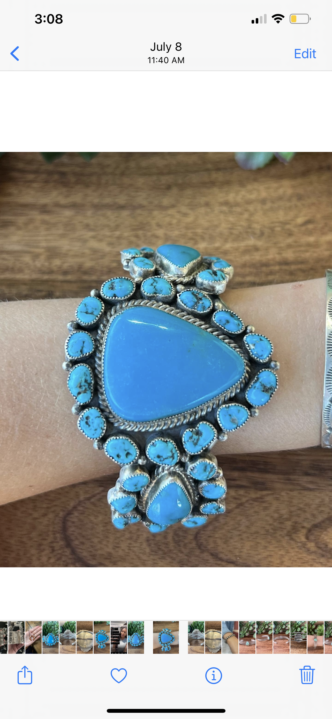 Larry Kaye Kingman Turquoise & Sterling Silver Cluster Cuff Bracelet