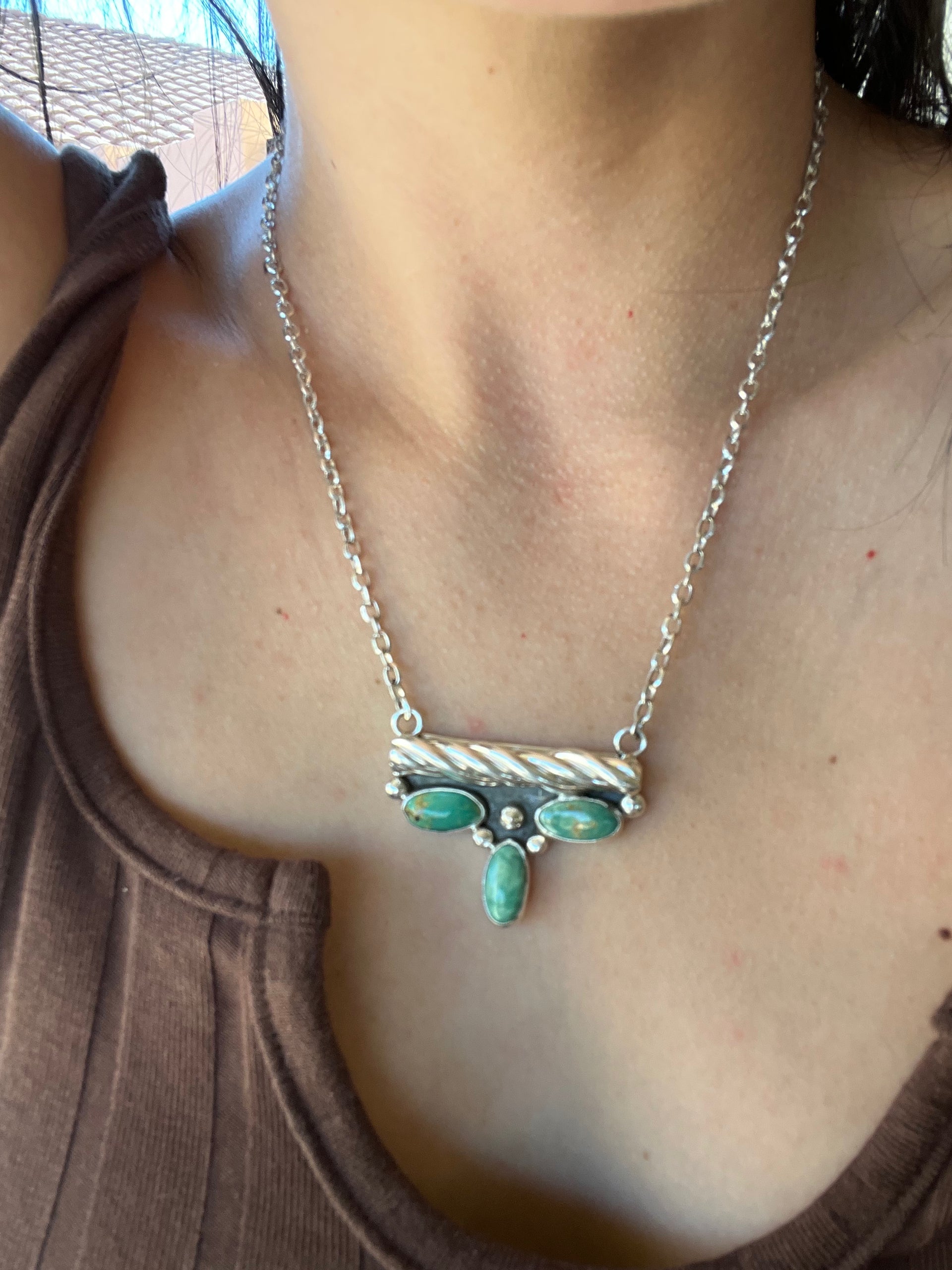 Navajo Made Kingman Turquoise & Sterling Silver Necklace