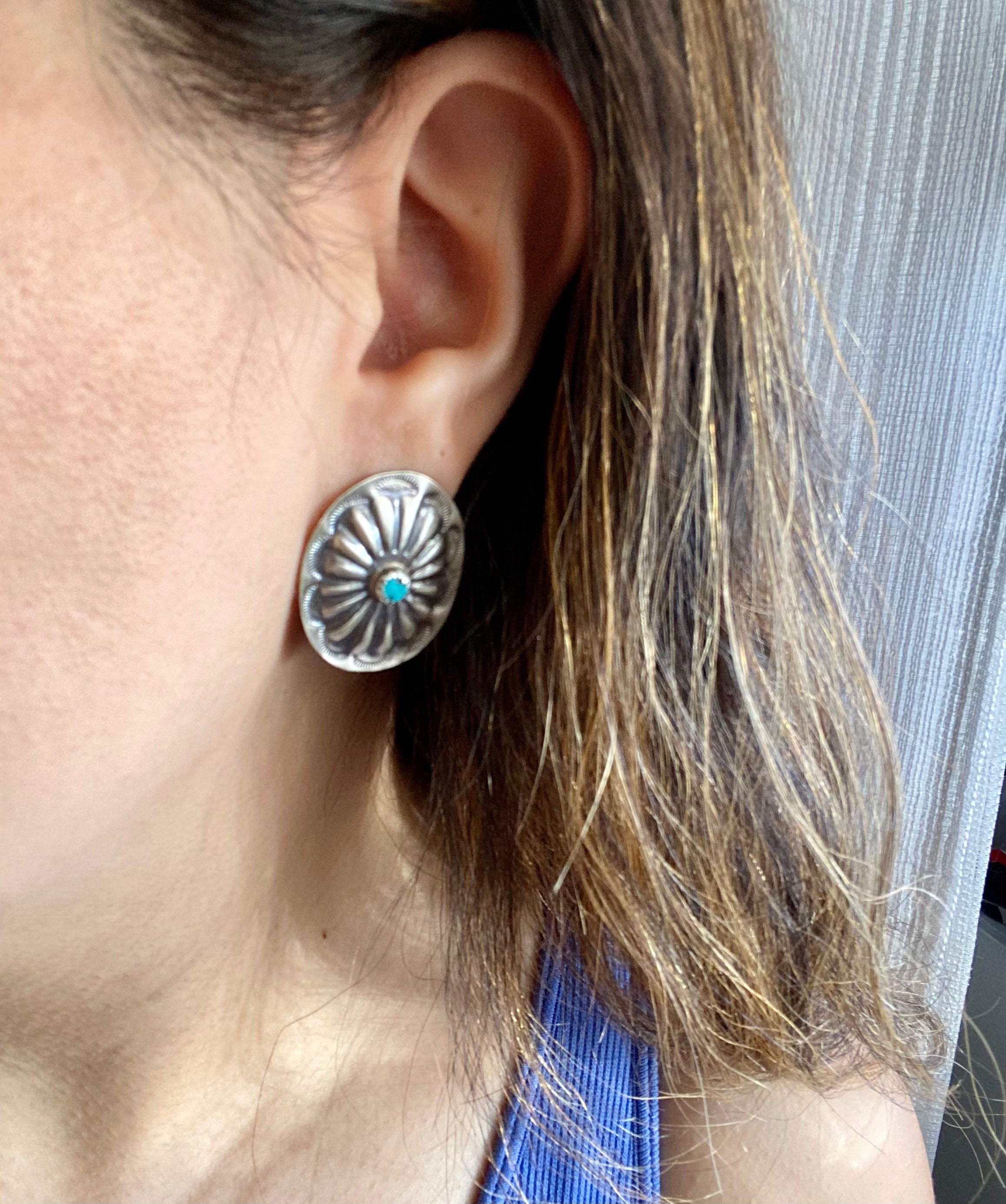 Navajo Made Kingman Turquoise & Sterling Silver Post Earrings