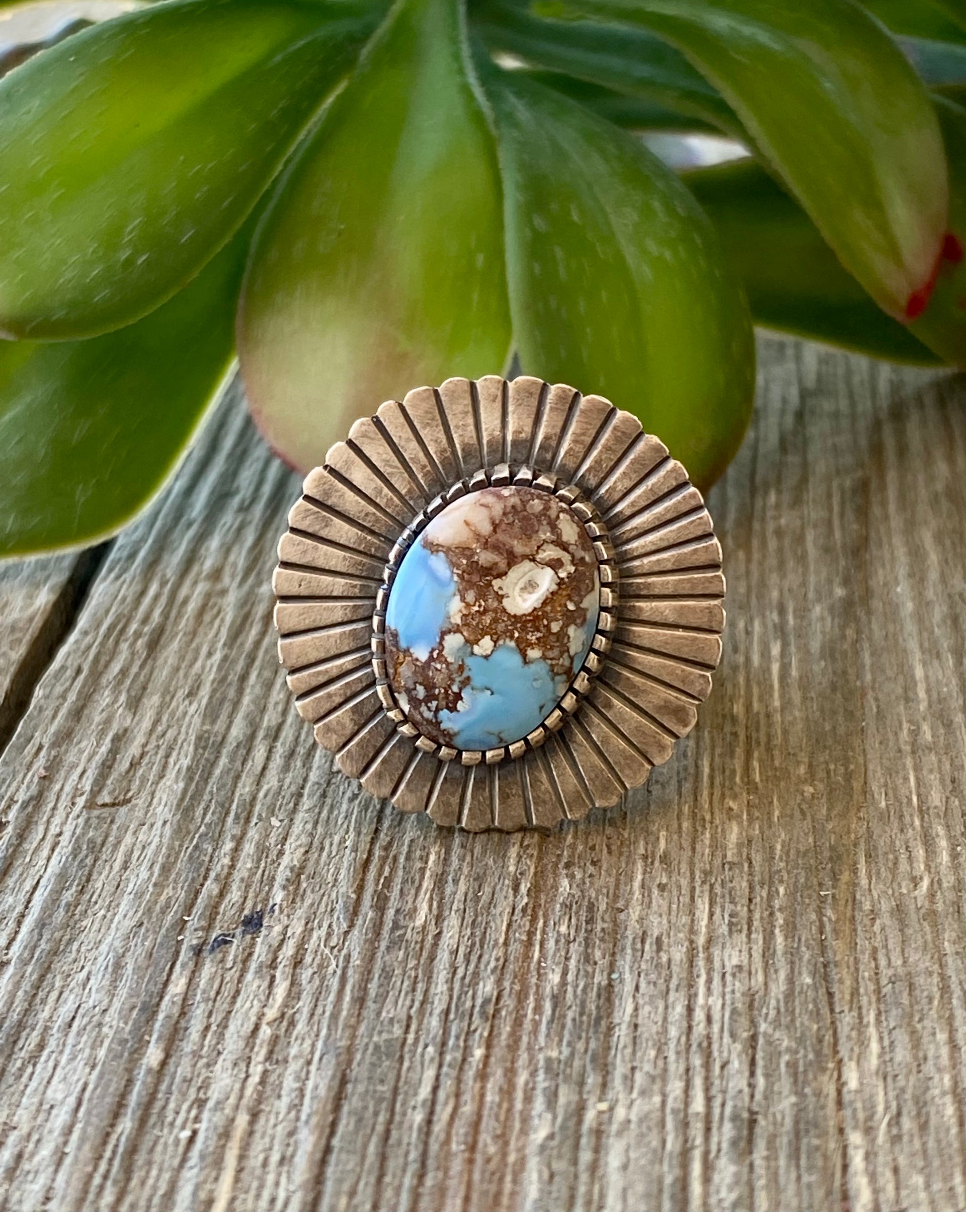 Navajo Made Golden Hill’s Turquoise & Sterling Silver Ring Size 8