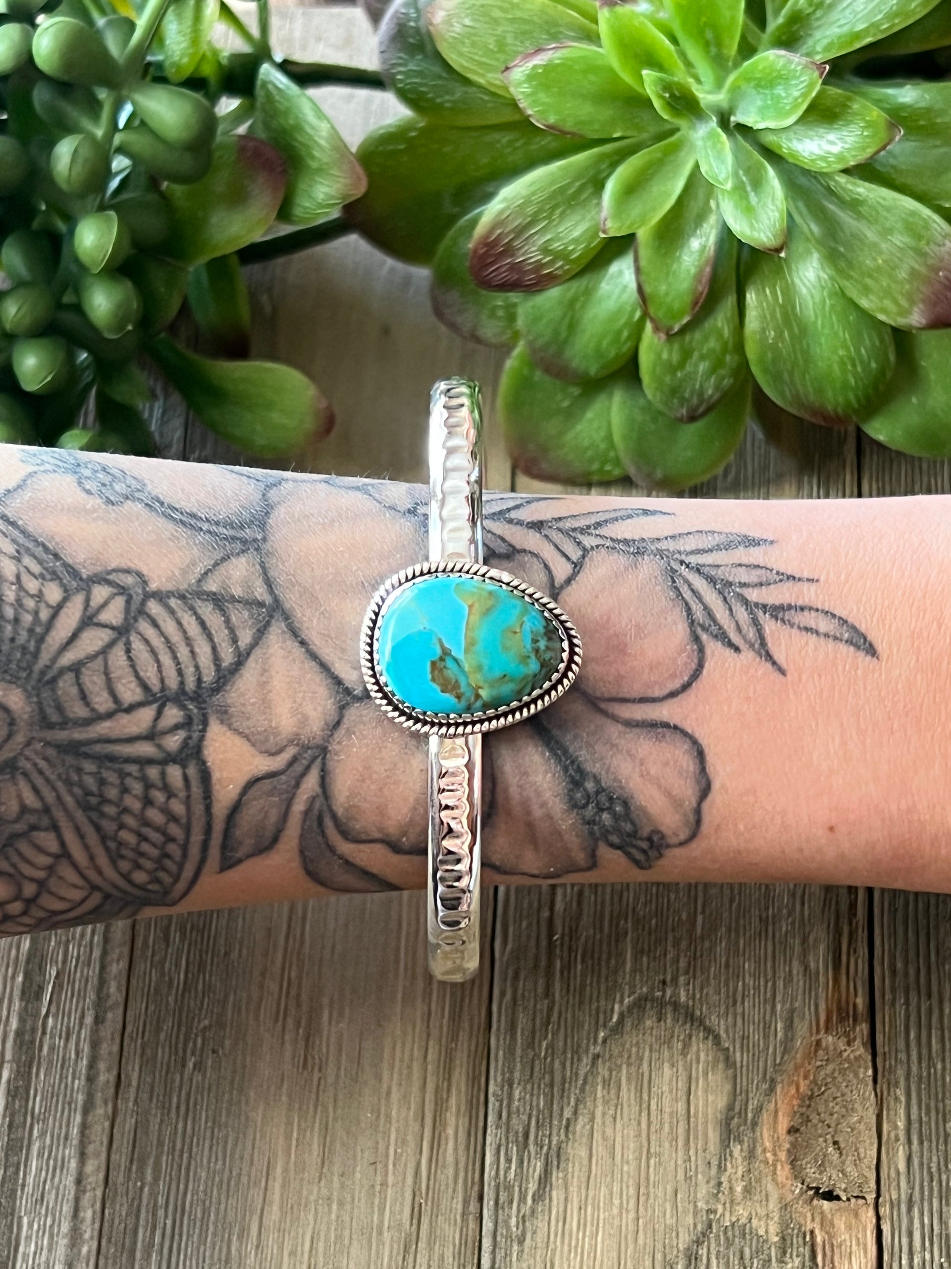 Southwest Made Kingman Turquoise & Sterling Silver Cuff Bracelet