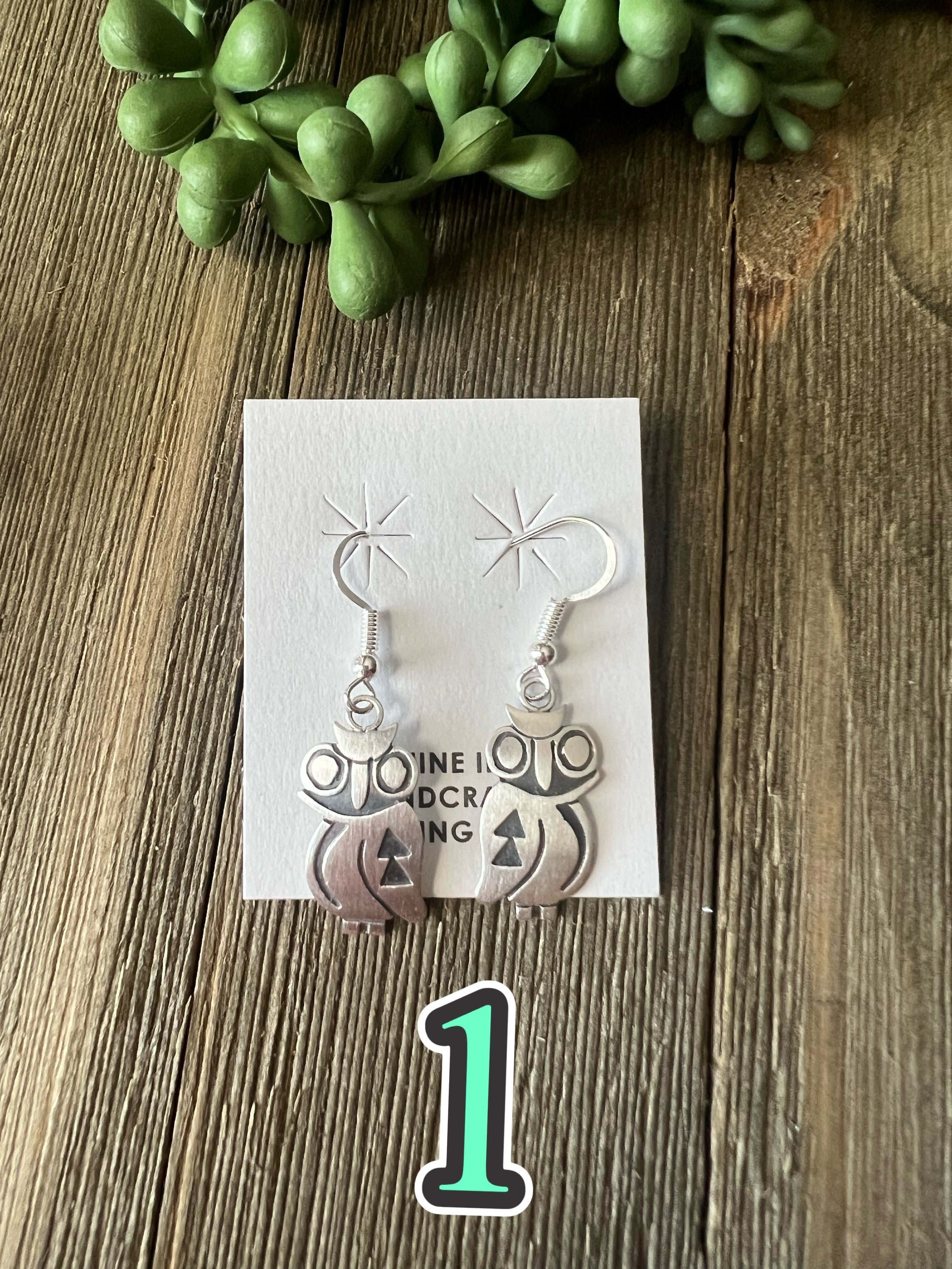 Navajo Made Sterling Silver Dangle Owl Earrings