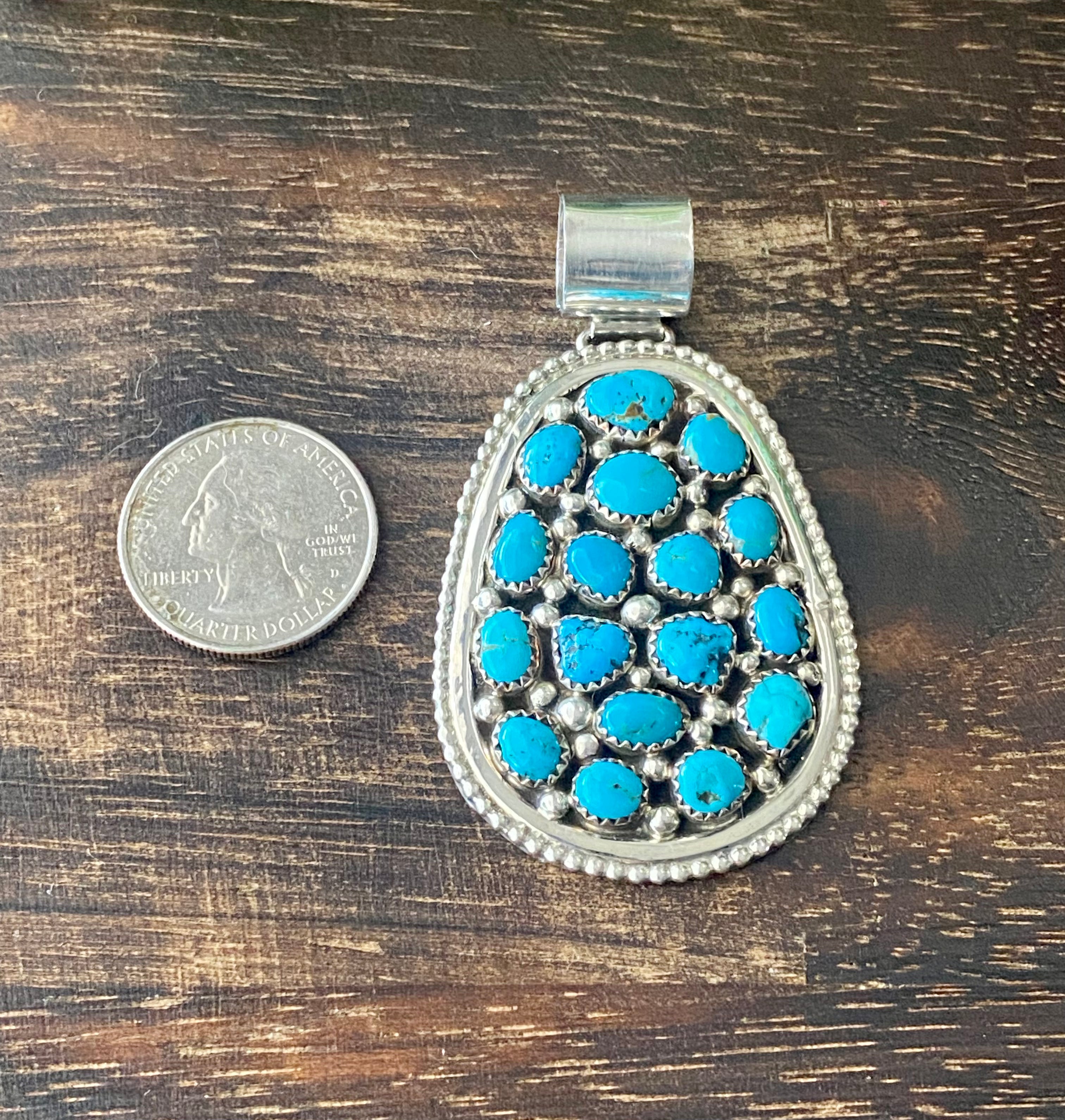 Merle House Kingman Turquoise & Sterling Silver Cluster Pendant