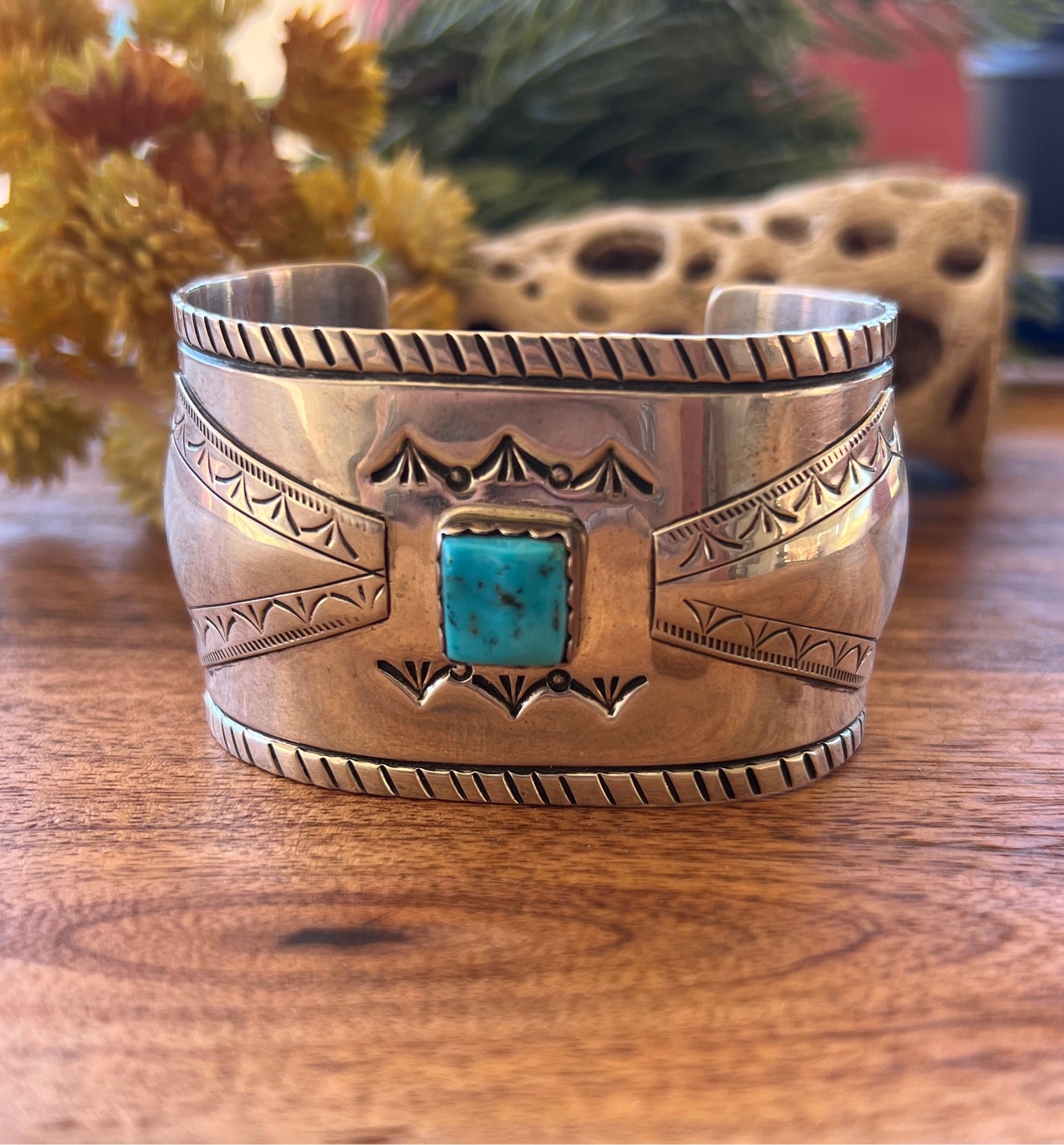 Navajo Made Kingman Turquoise & Sterling Silver Cuff Bracelet