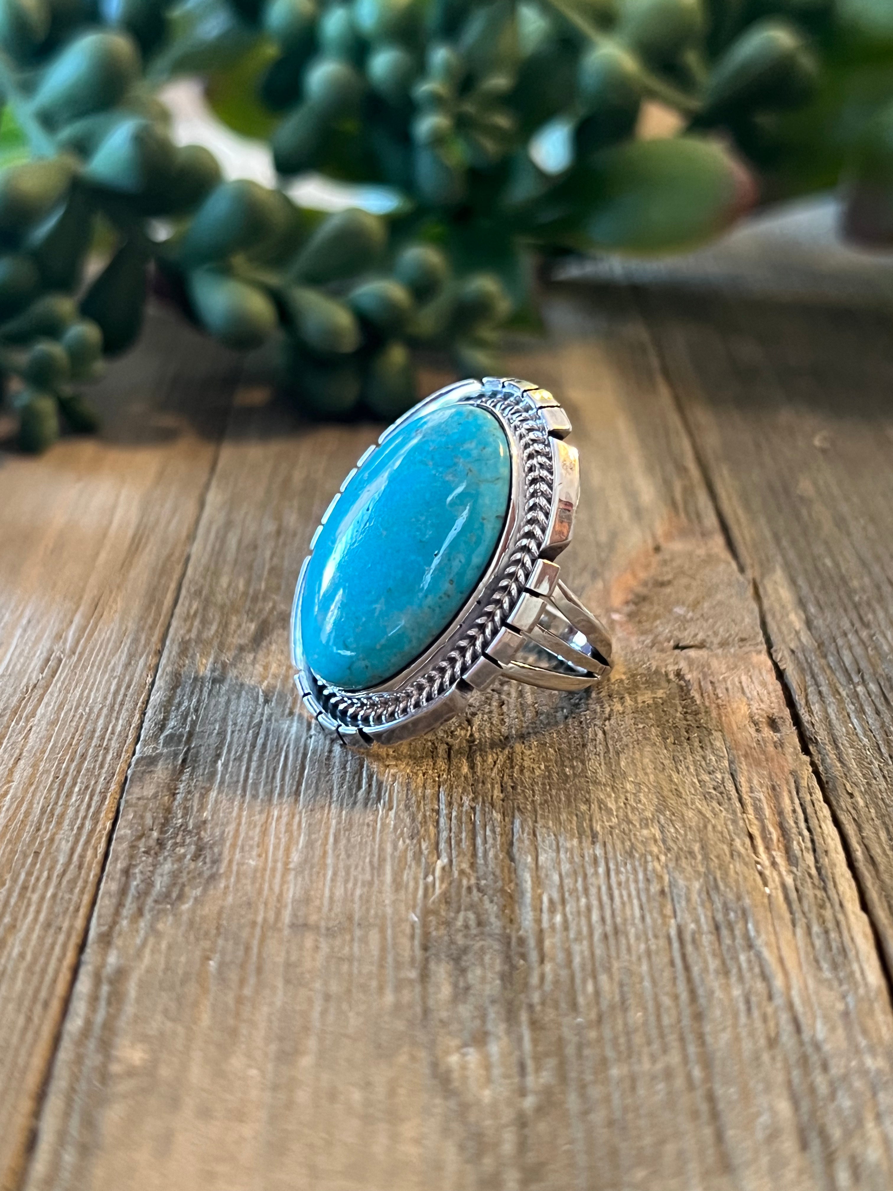 Navajo Made Kingman Turquoise & Sterling Silver Ring Size 5.75