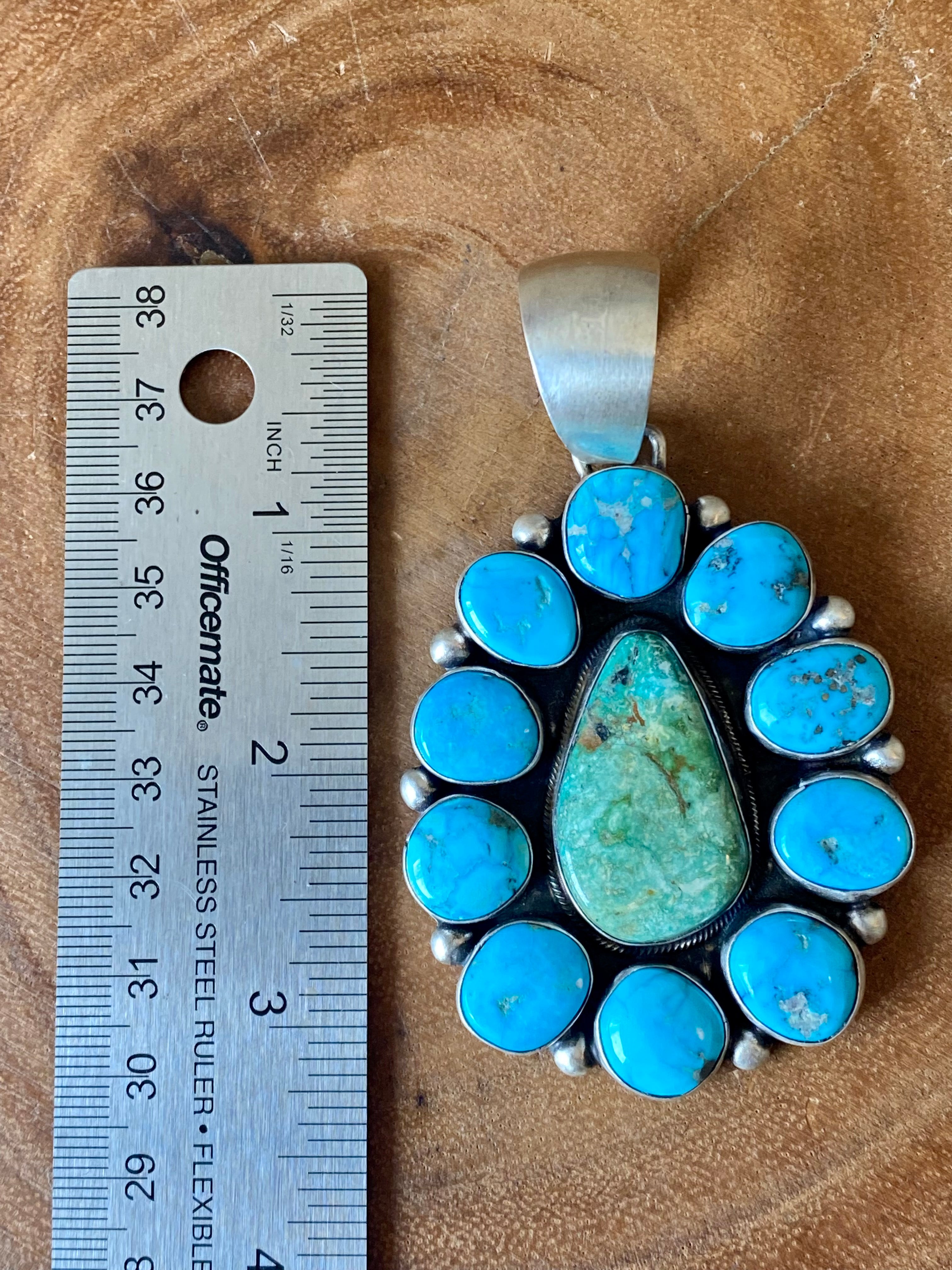 Bobby Johnson Golden Hill’s & Sonoran Gold Turquoise Sterling Silver Cluster Pendant