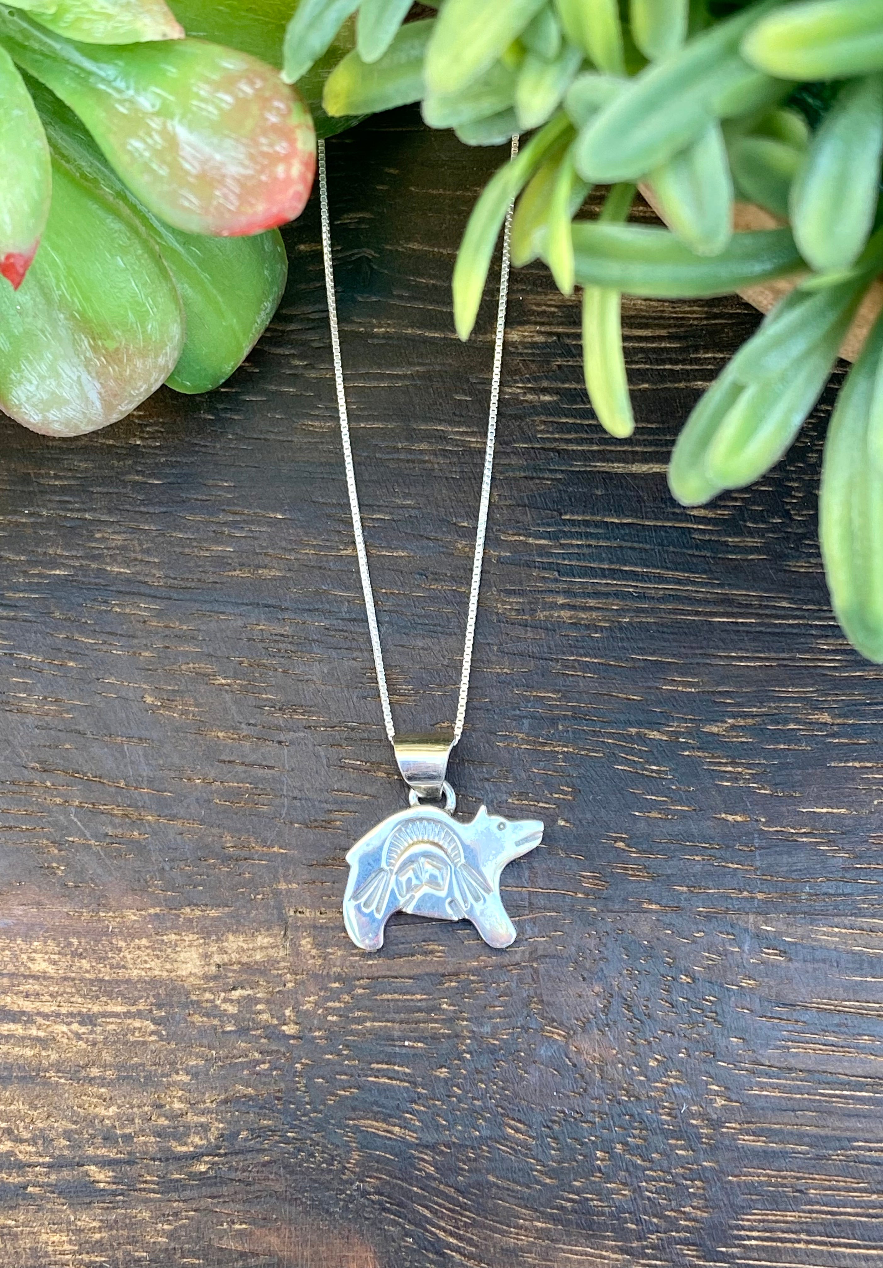 Navajo Made Sterling Silver Bear Necklace