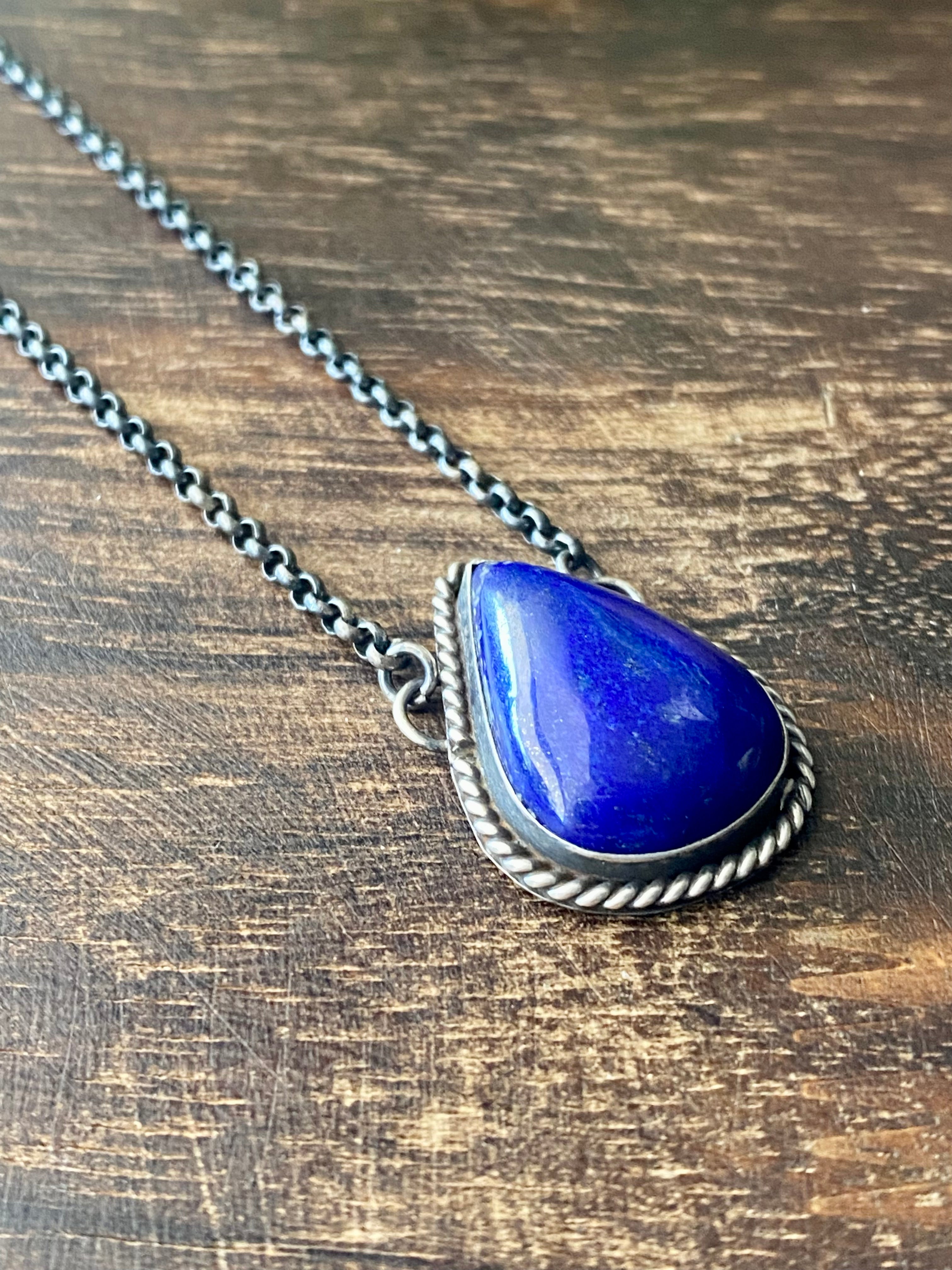 Navajo Made Lapis & Sterling Silver Necklace