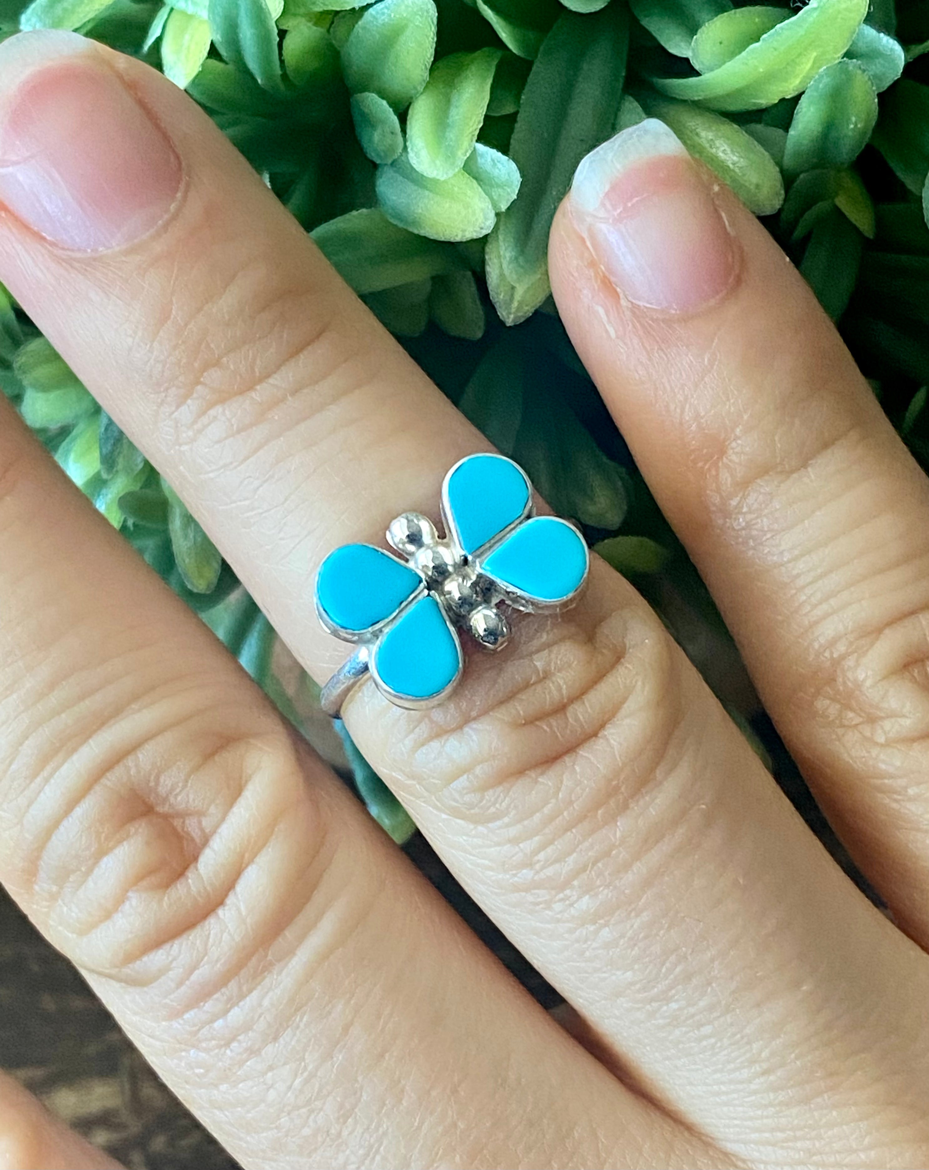 Swain Charlie Turquoise & Sterling Silver Butterfly Ring Size 6.75