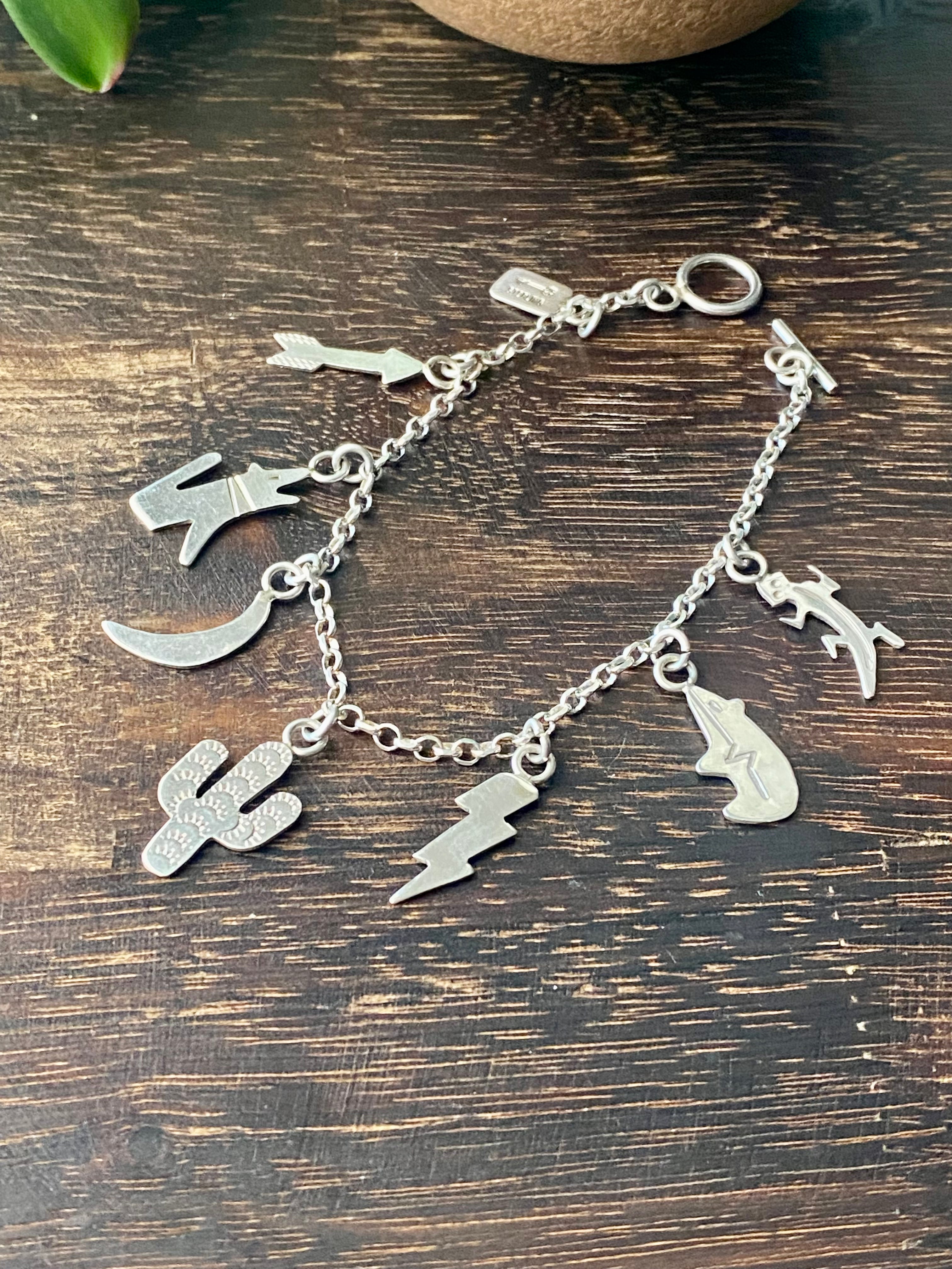 Navajo Made Sterling Silver Trinket Link Bracelet