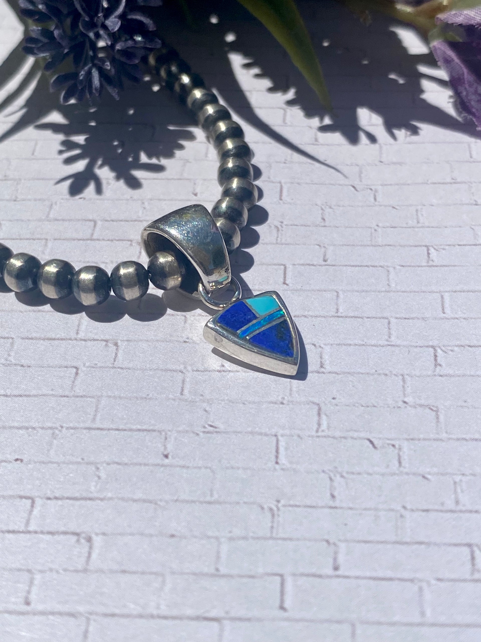 Navajo Made Multi Stone & Sterling Silver Inlay Pendant