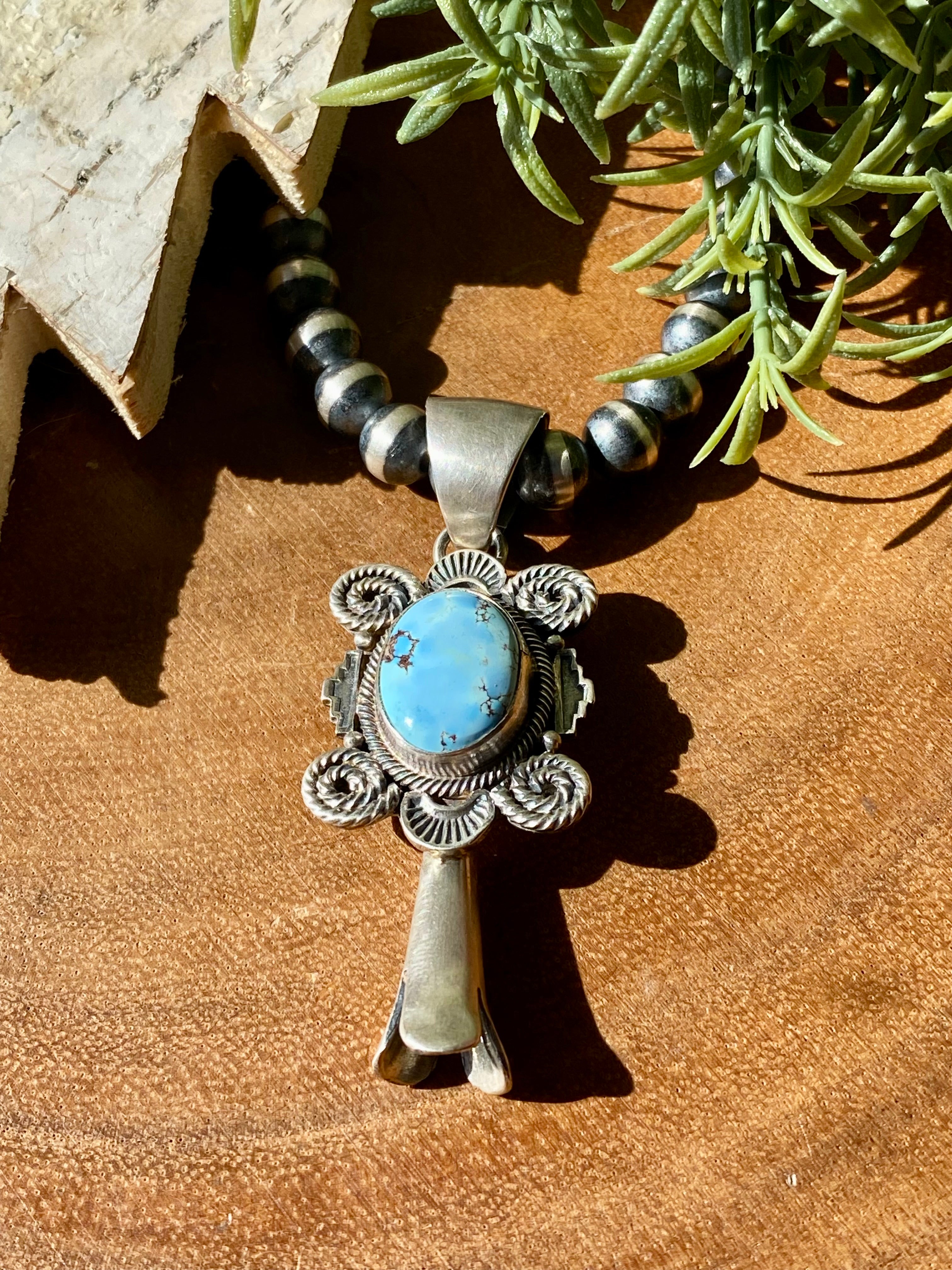 Larry Kaye Golden Hill’s Turquoise & Sterling Silver Blossom Pendant