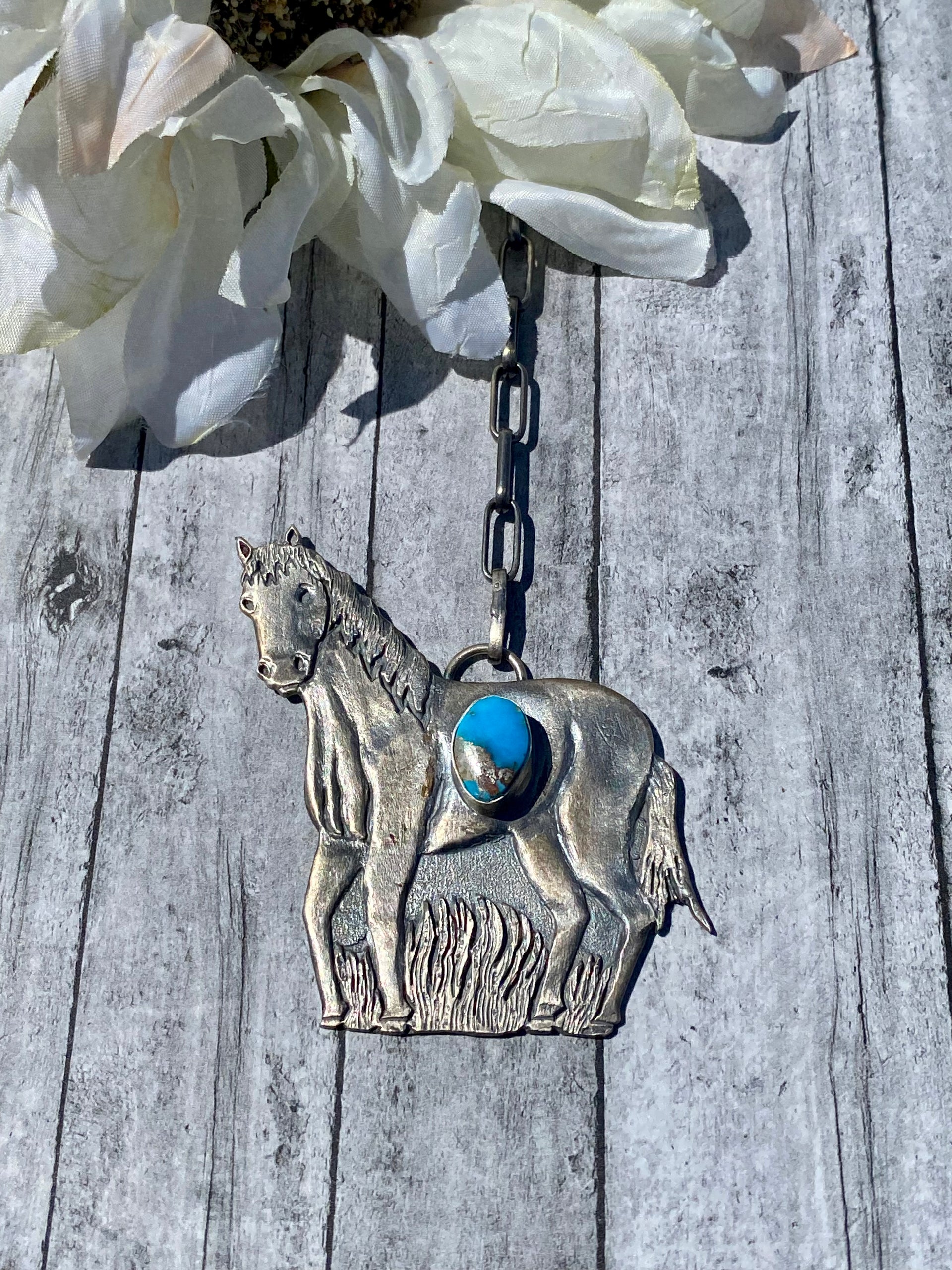 Joe Paul Kingman Turquoise & Sterling Silver Horse Adjustable Necklace