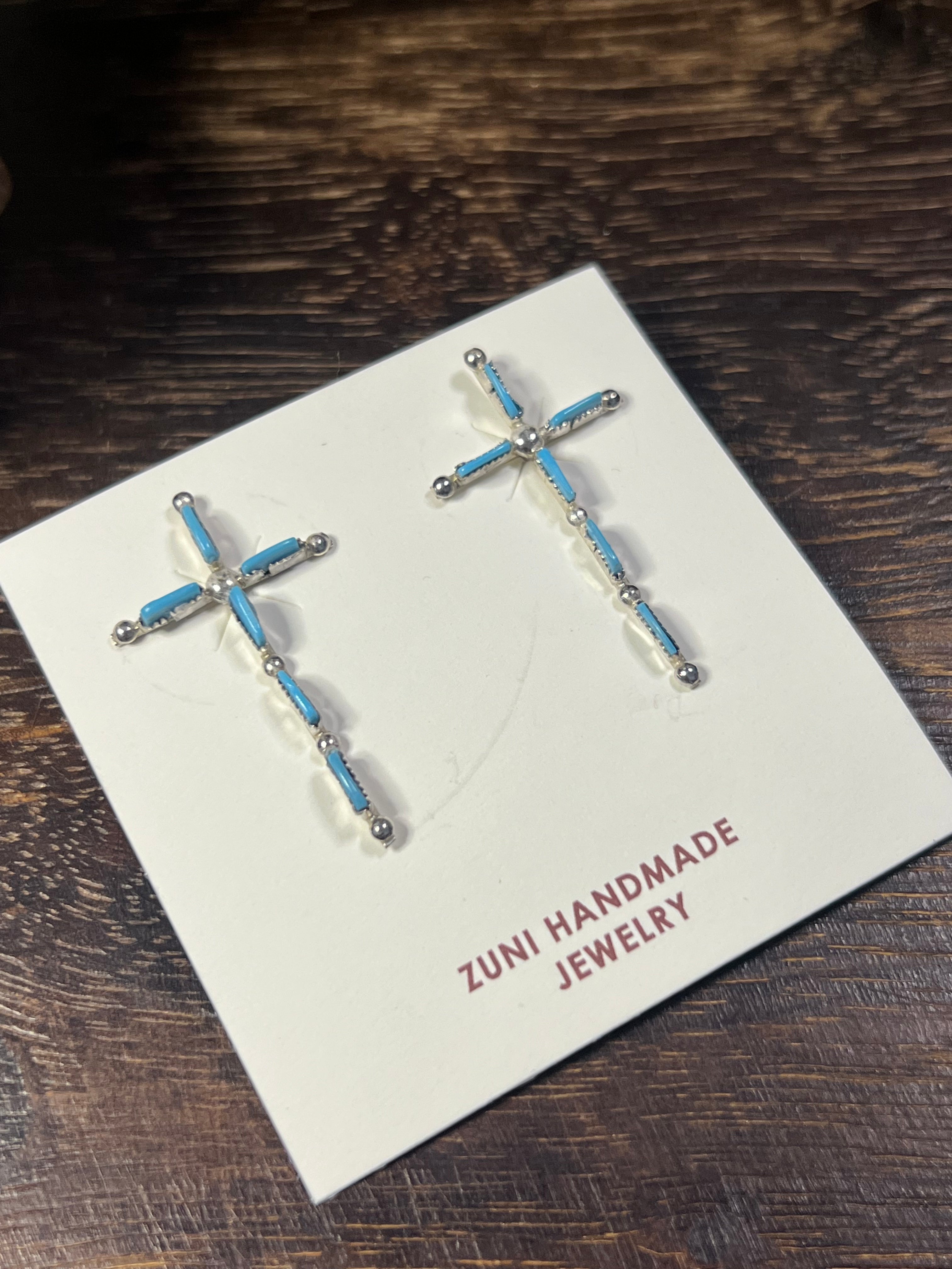 Cletus Lamy Kingman Turquoise & Sterling Silver Cross Post Earrings