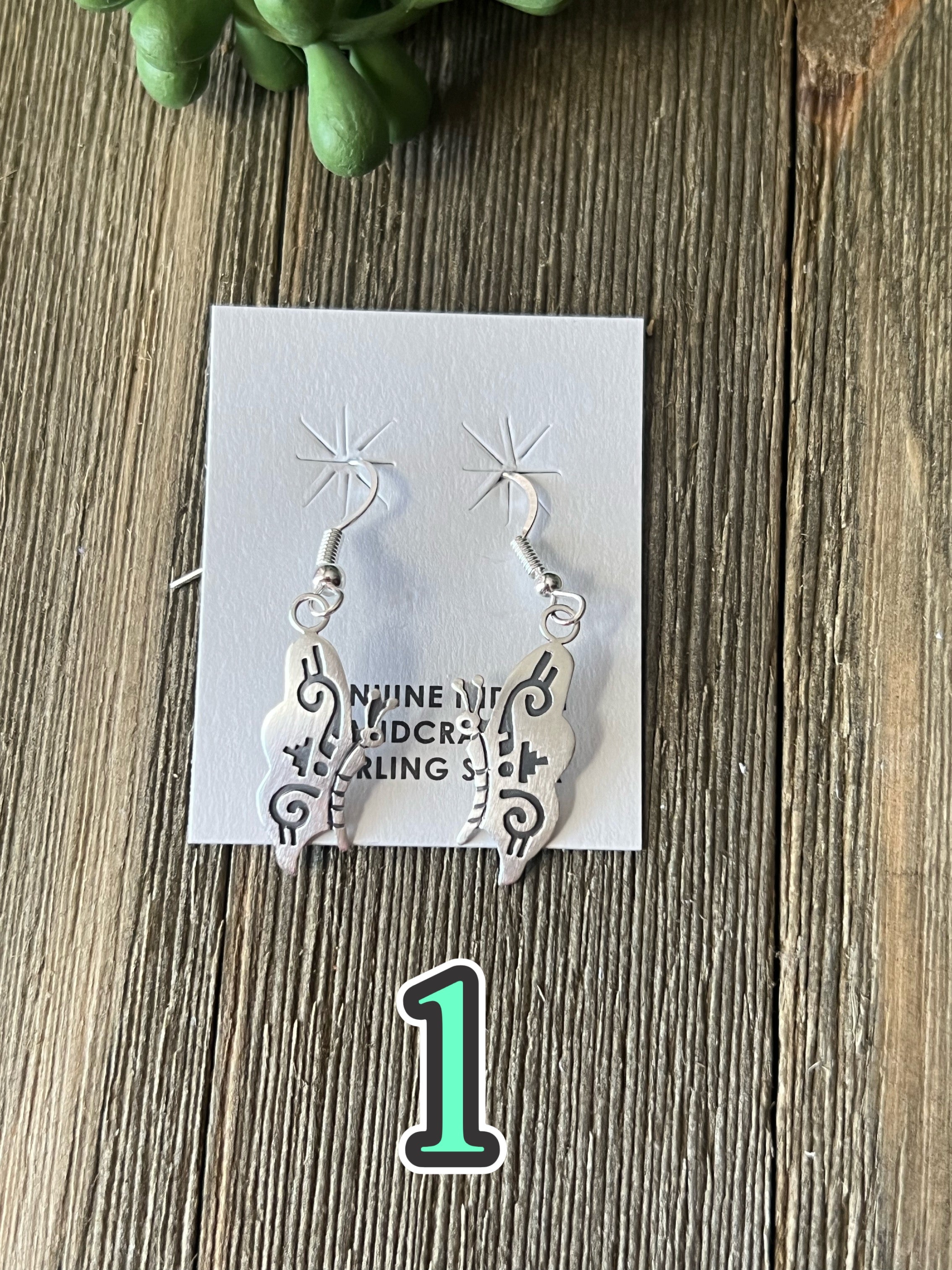 Navajo Made Sterling Silver Dangle Butterfly Earrings