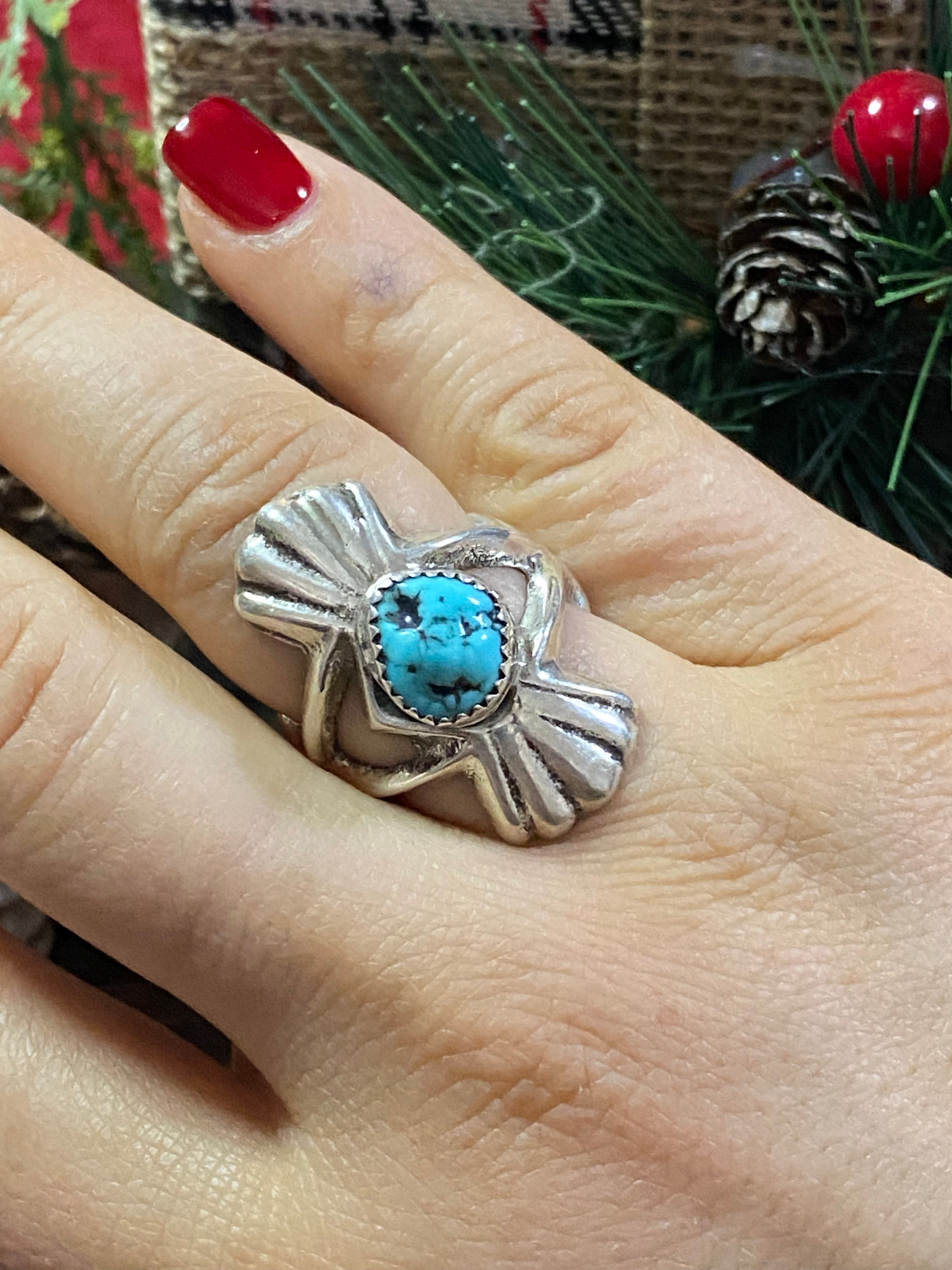 Tonya Yazzie Kingman Turquoise & Sterling Silver Ring Size 8.5