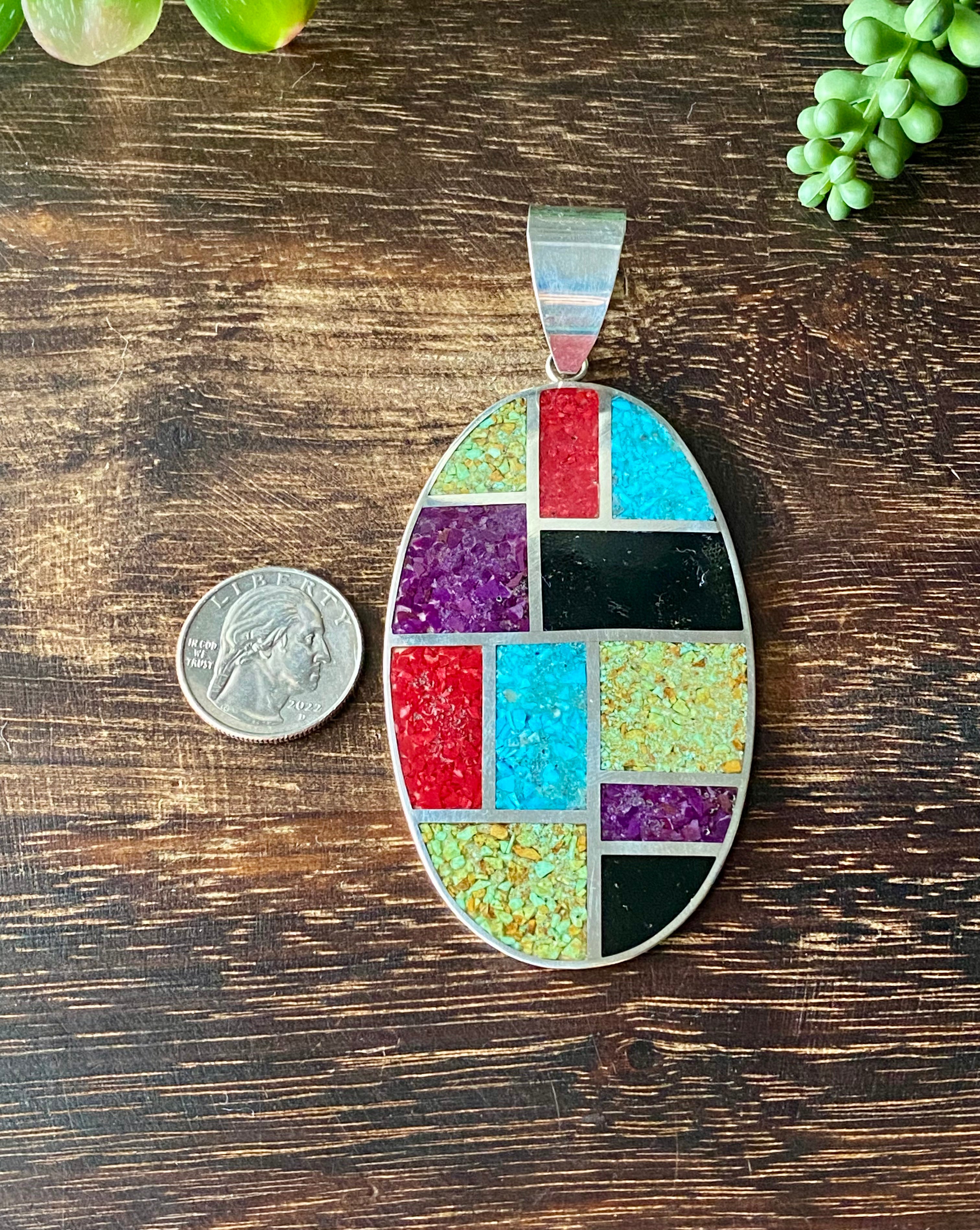 Leslie Nez Multi Stone & Sterling Silver Inlay Pendant