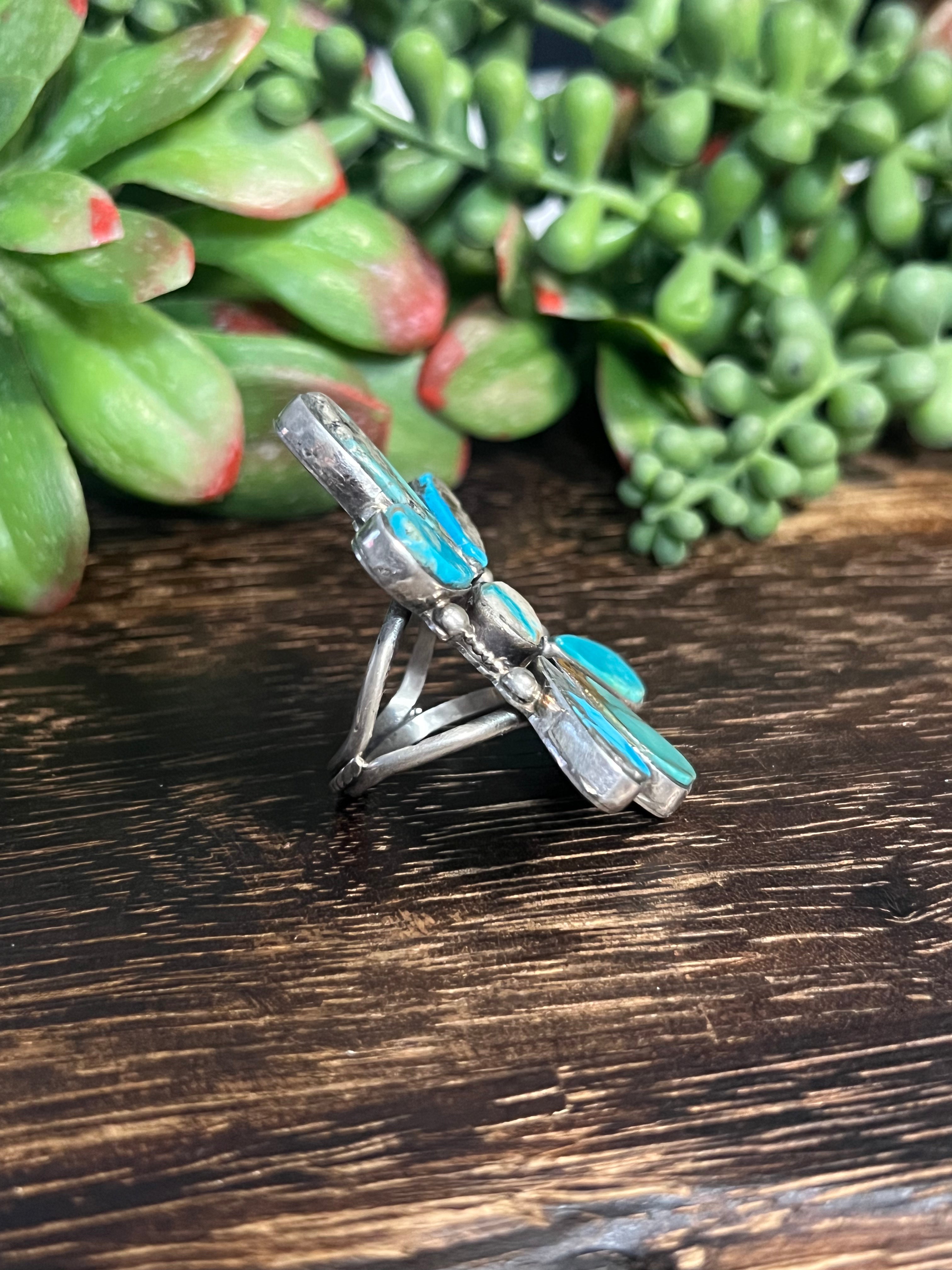 Navajo Made Royston Turquoise & Sterling Silver Ring Size 8