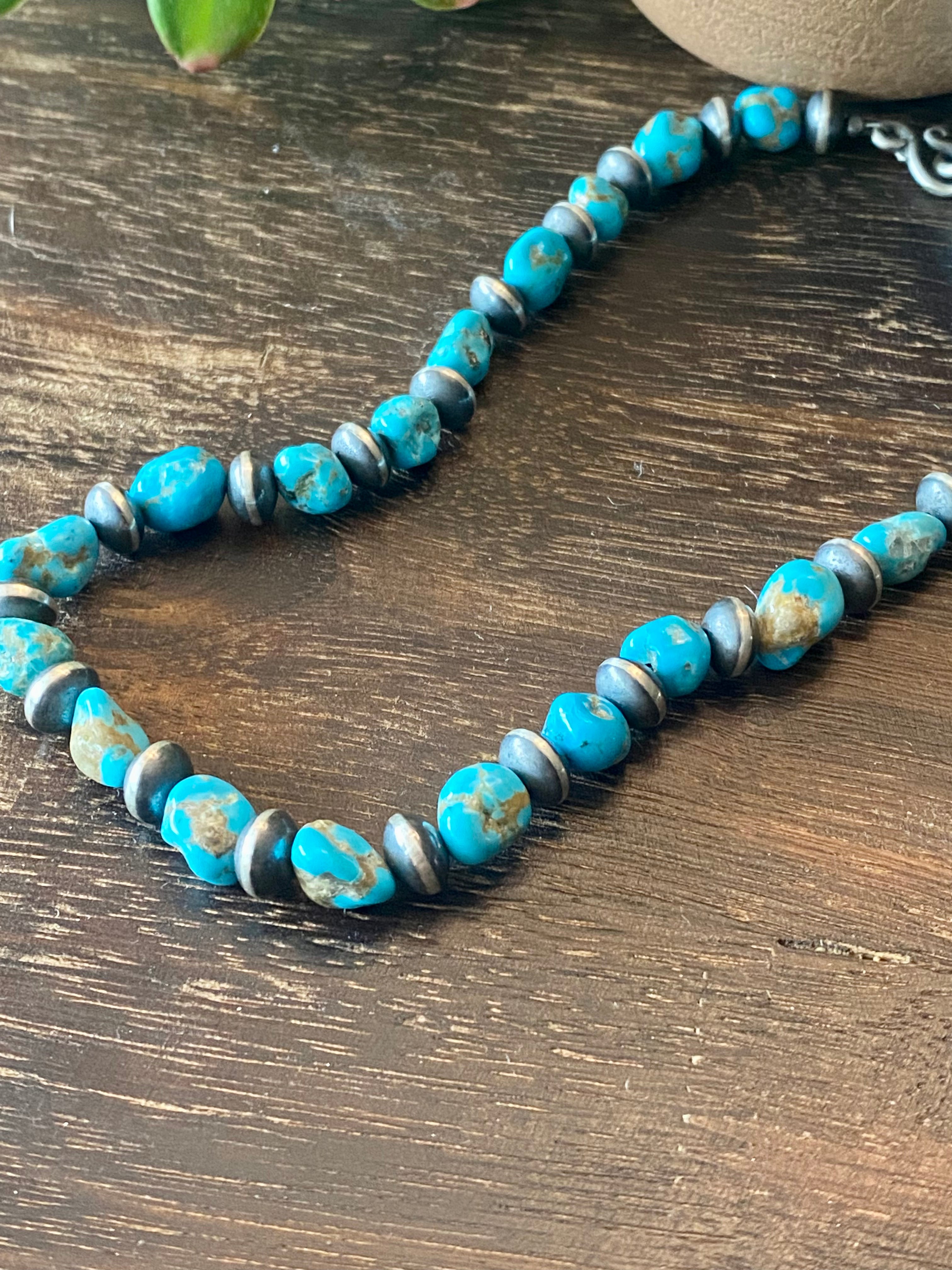 Navajo Strung Campitos Turquoise & Sterling Silver Pearl Necklace