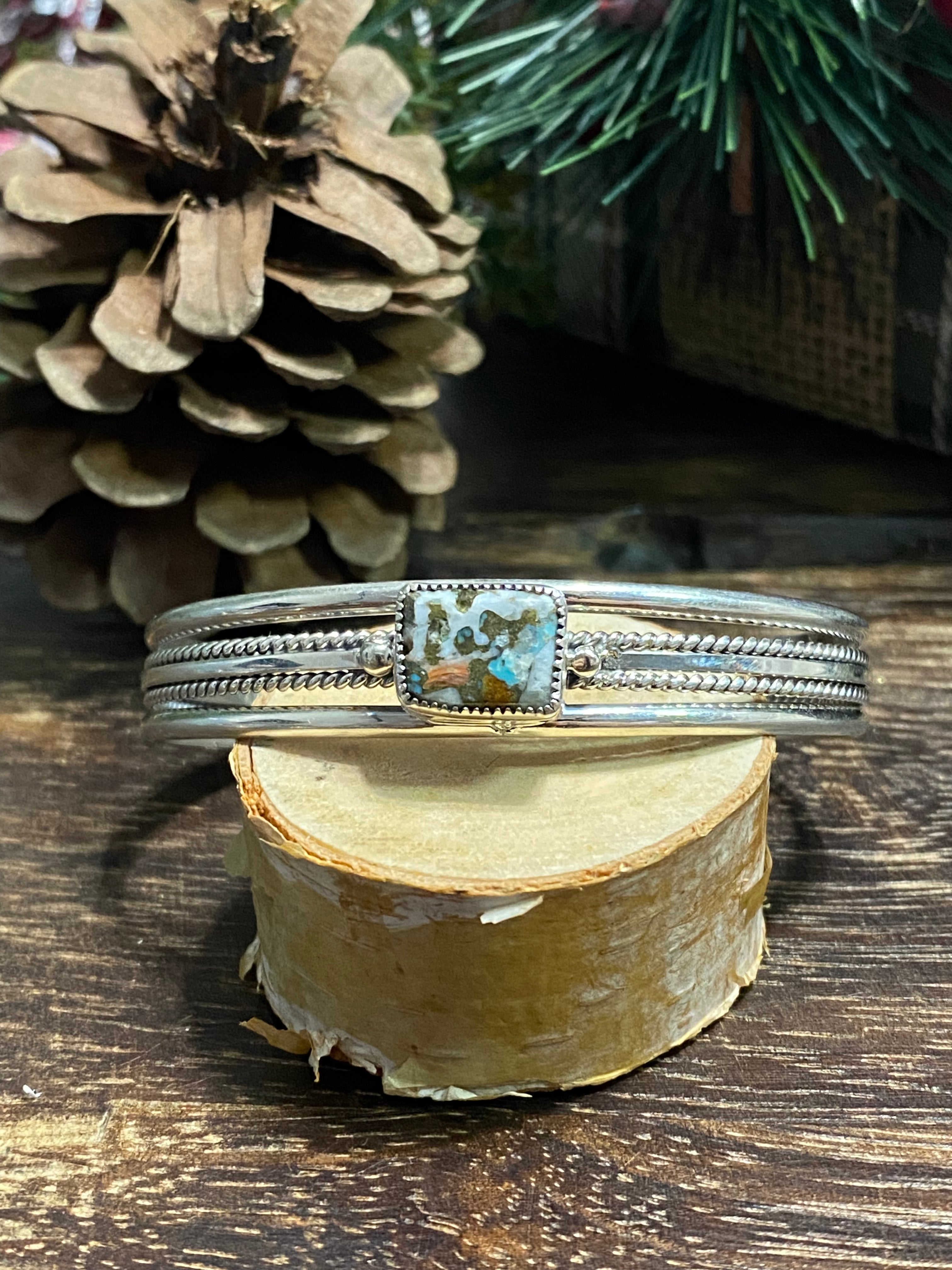 Navajo Made Mohave Turquoise & Sterling Silver Cuff Bracelet