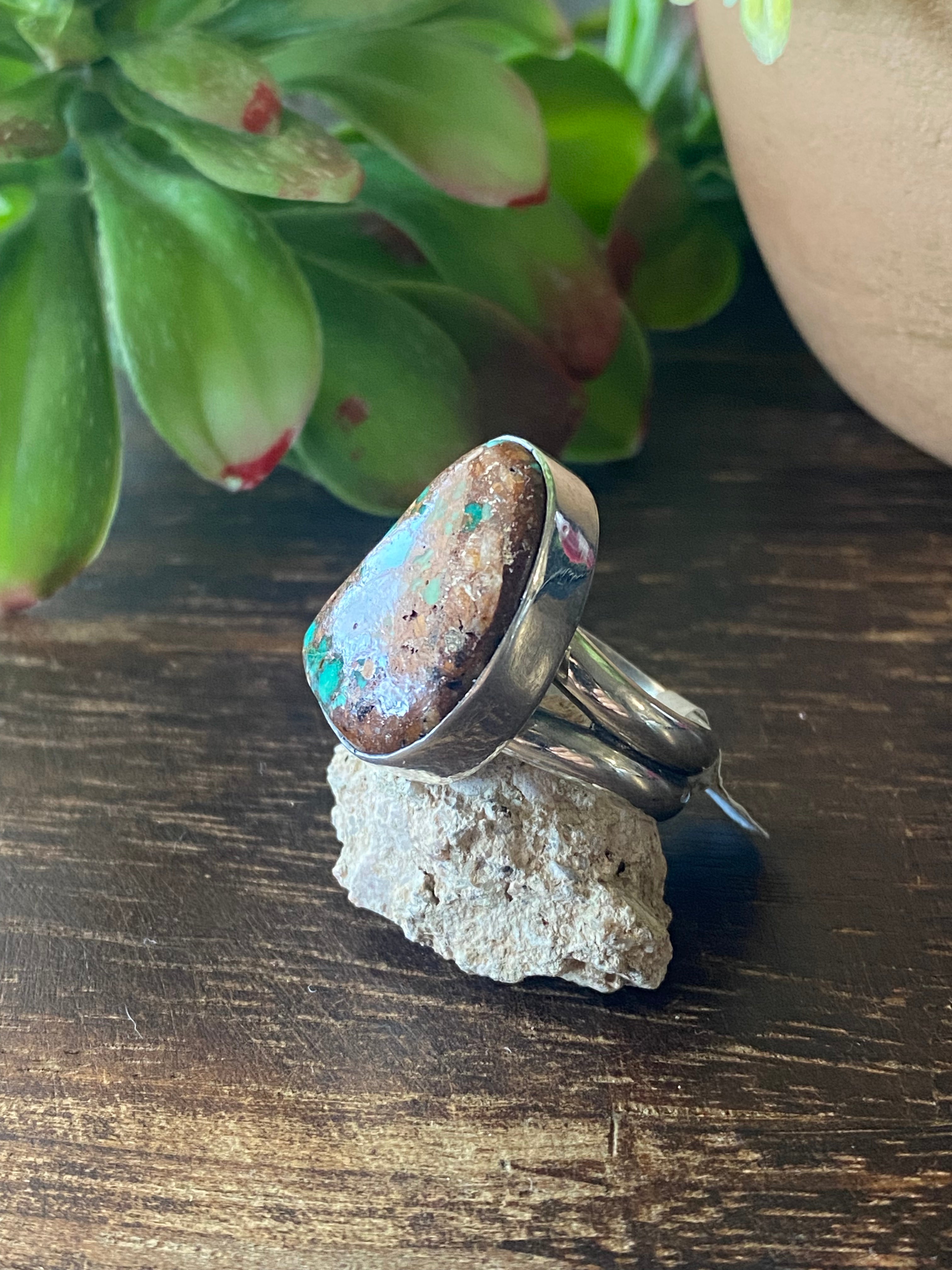 Navajo Made Royston Turquoise & Sterling Silver Ring Size 8.5