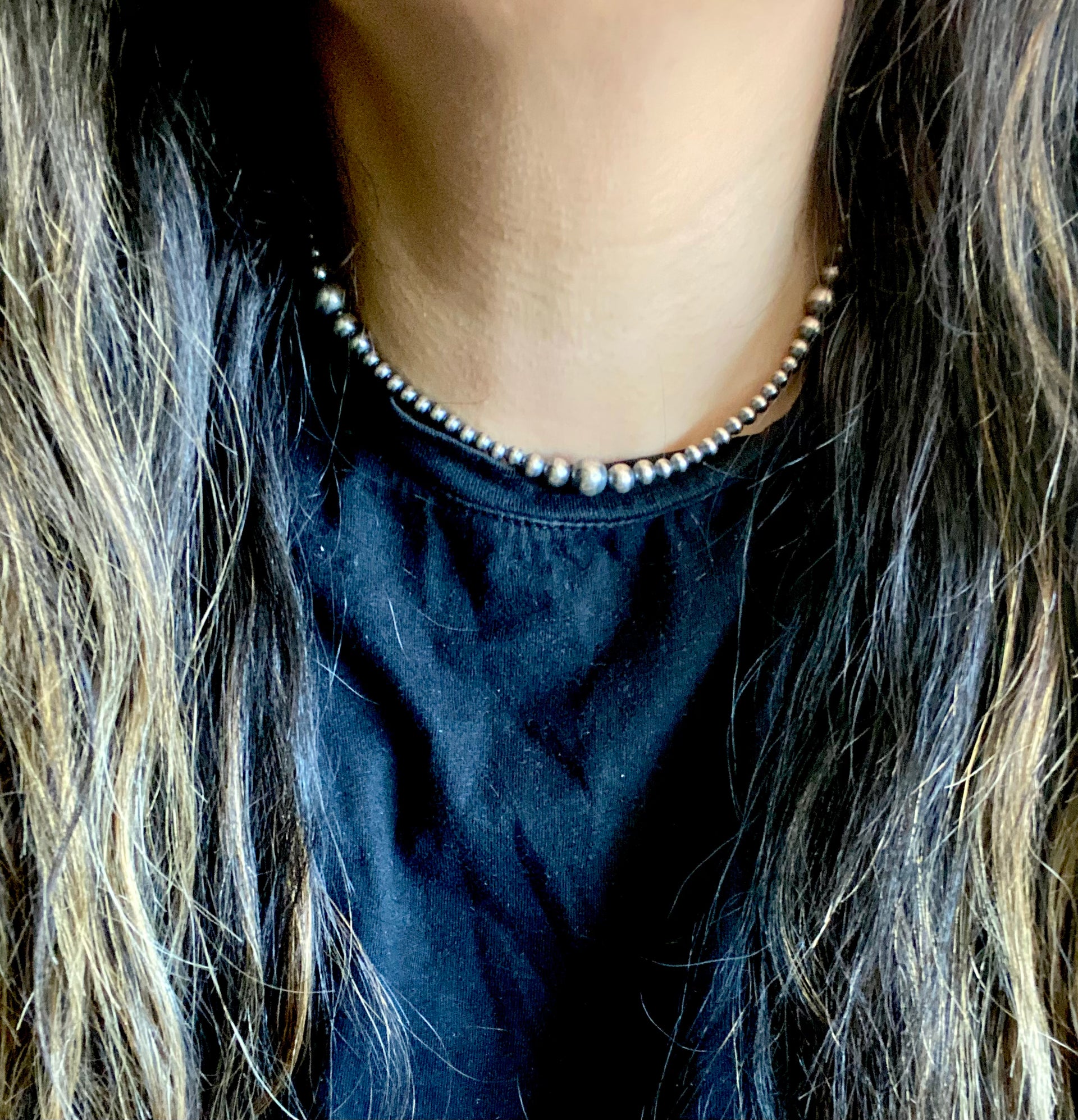 Navajo Strung Sterling Silver Graduated Pearl Necklace