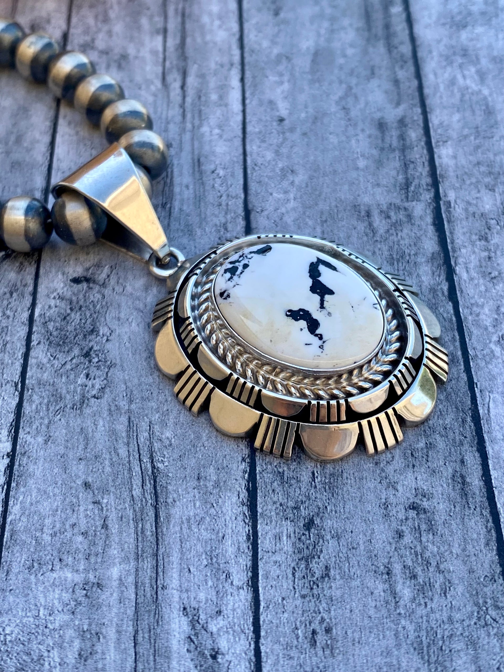 Vintage Richard Curley White Buffalo & Sterling Silver Pendant