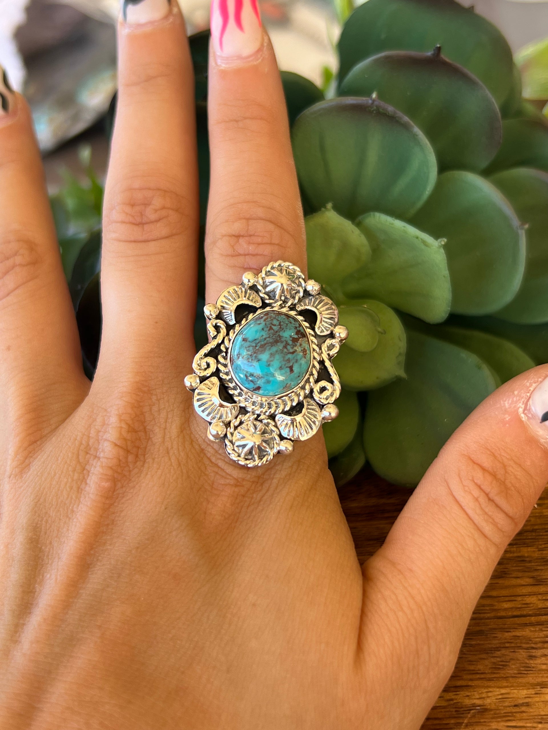 Larry Kaye Kingman Turquoise & Sterling Silver Ring Size 9.25