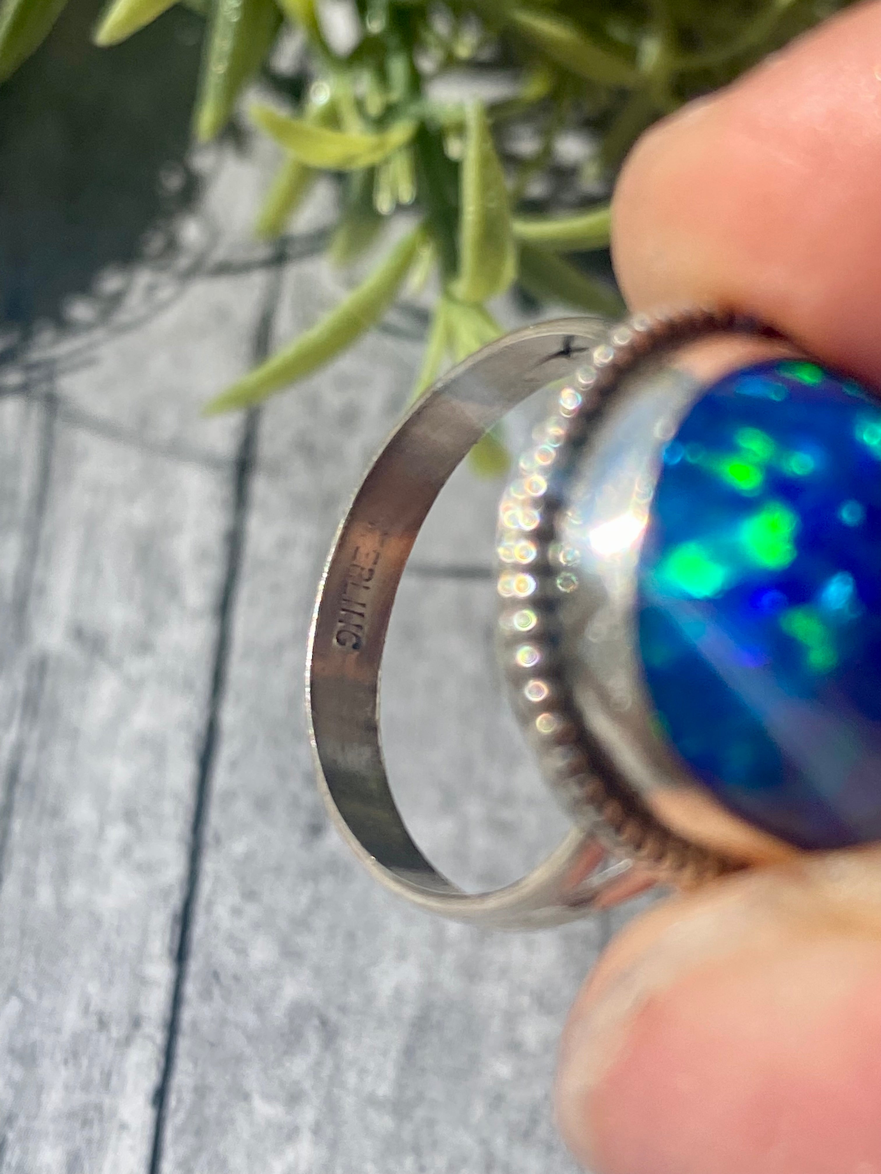 Navajo Made Opal & Sterling Silver Ring Size 7.25