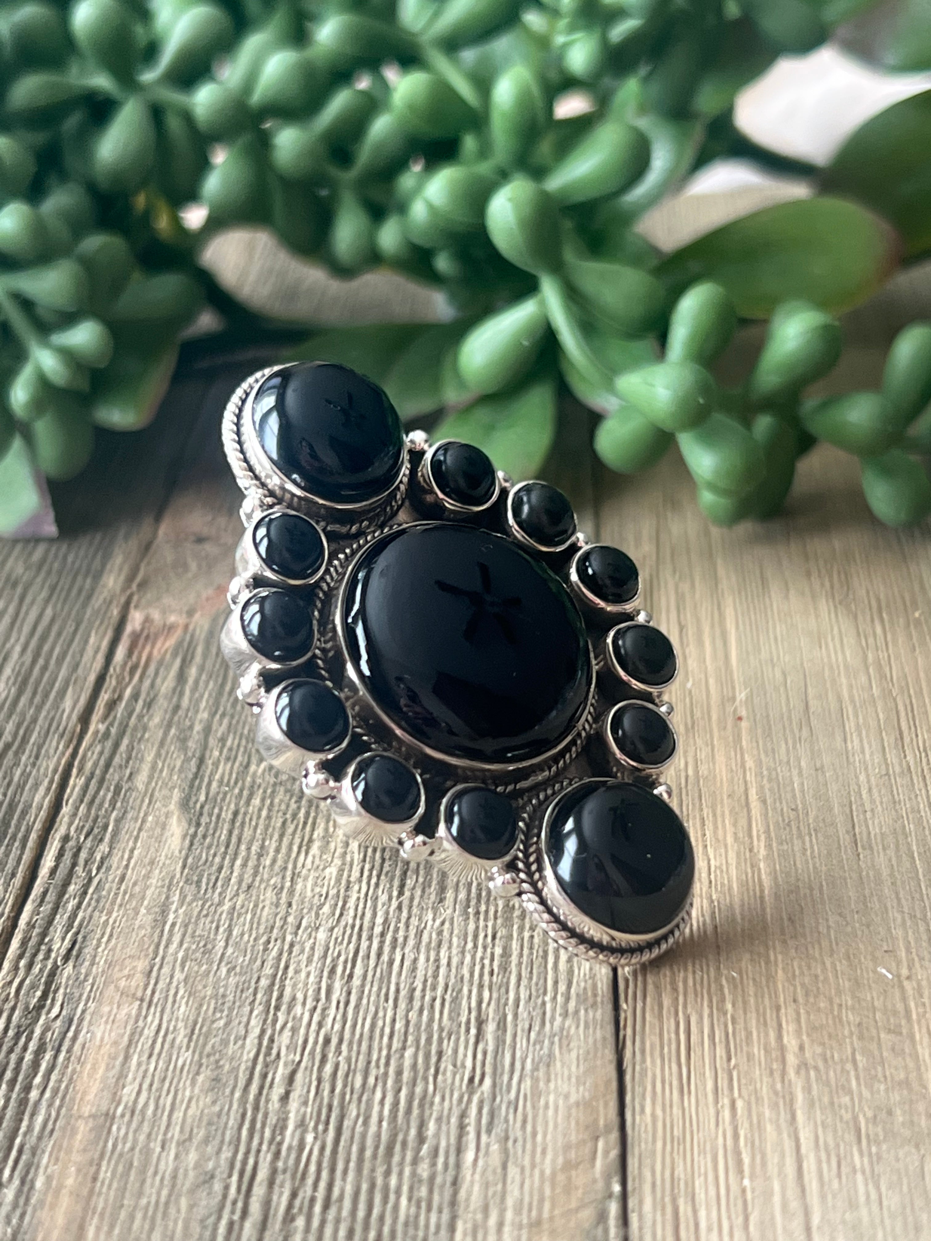 Southwest Made Onyx & Sterling Silver Adjustable Ring