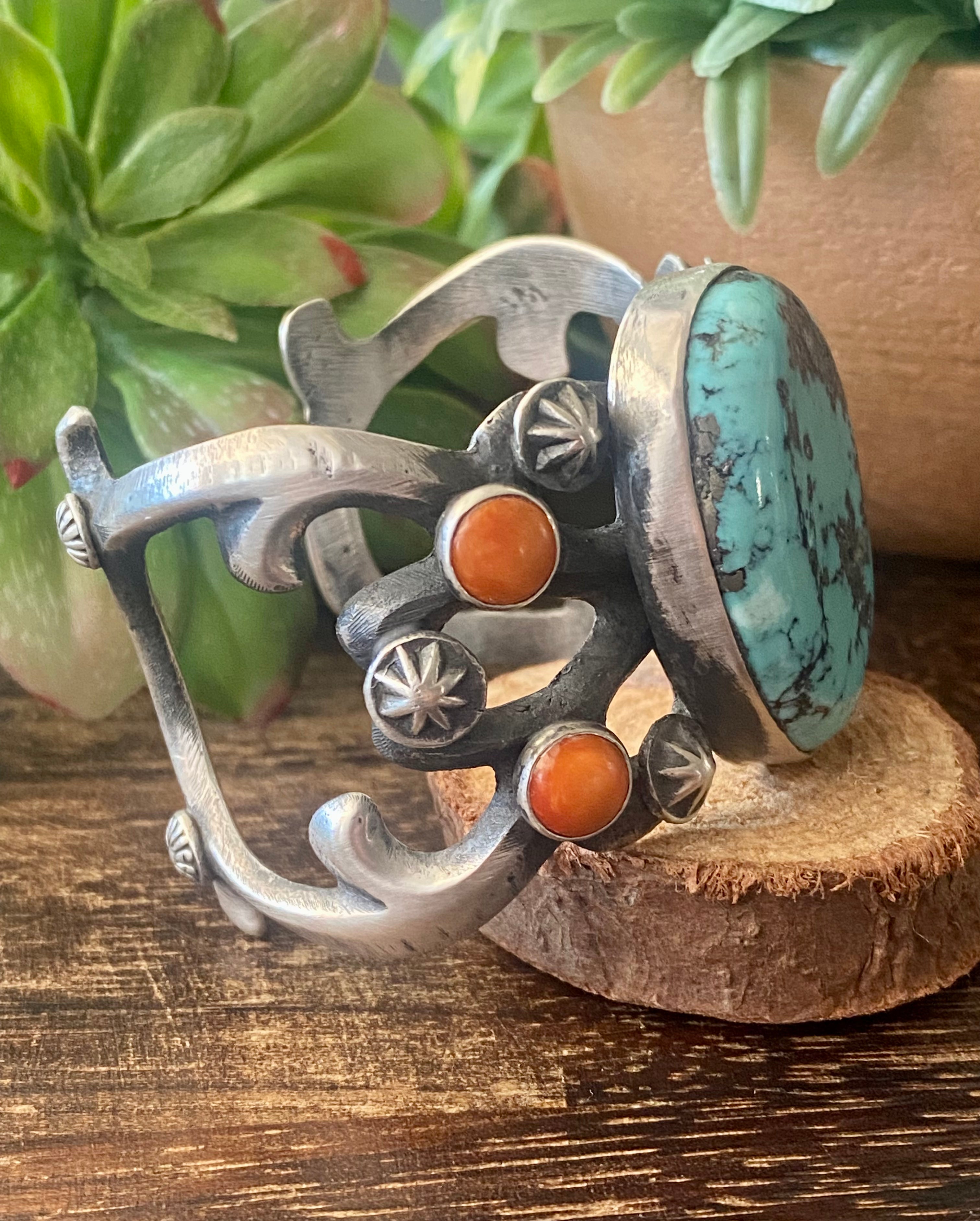 Chimney Butte Kingman Turquoise & Spiny Oys Sterling Silver Cuff Bracelet