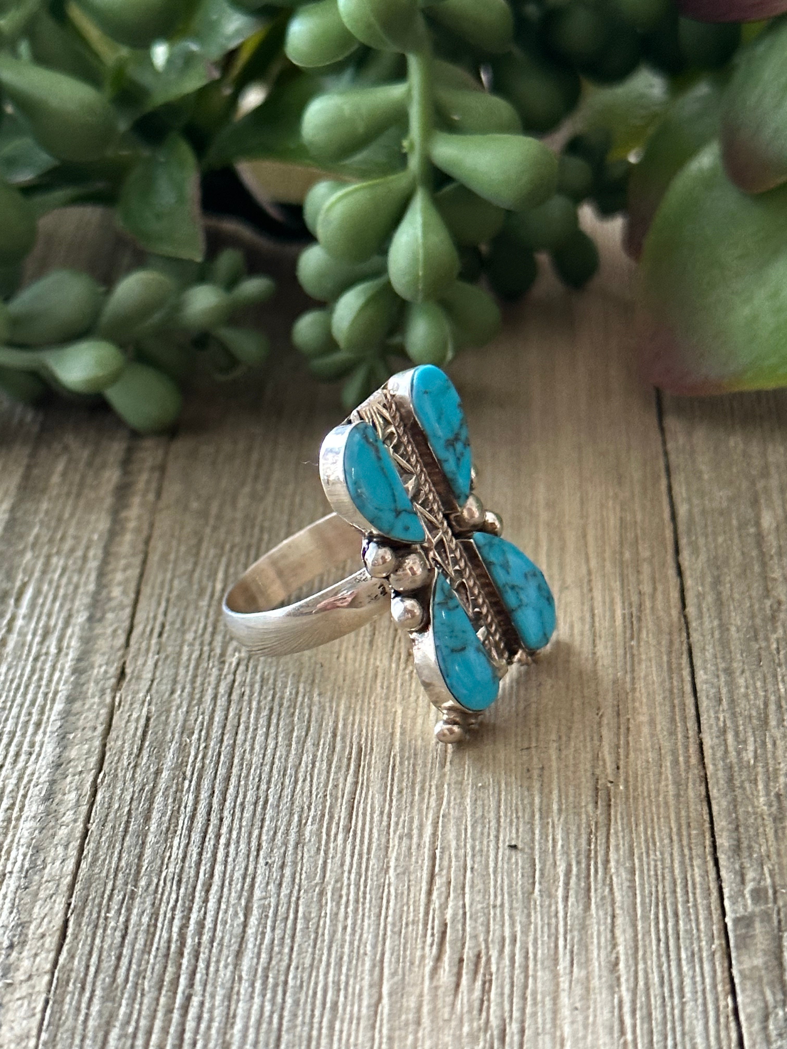 AJ Gilmore Kingman Turquoise & Sterling Silver Inlay Ring Size 9.75