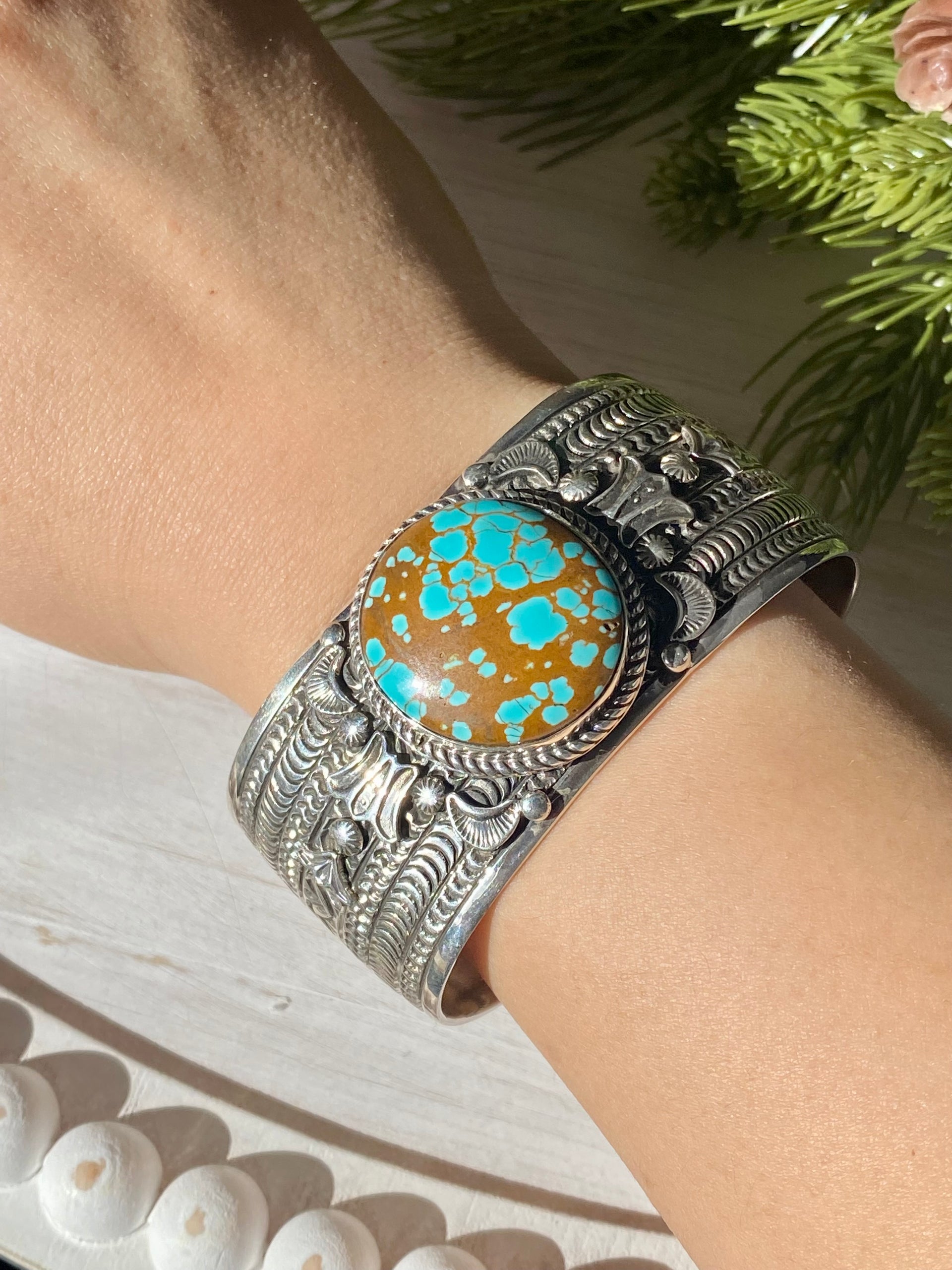 Jereme Delgarito Natural Pilot Mountain Turquoise & Sterling Silver Cuff Bracelet