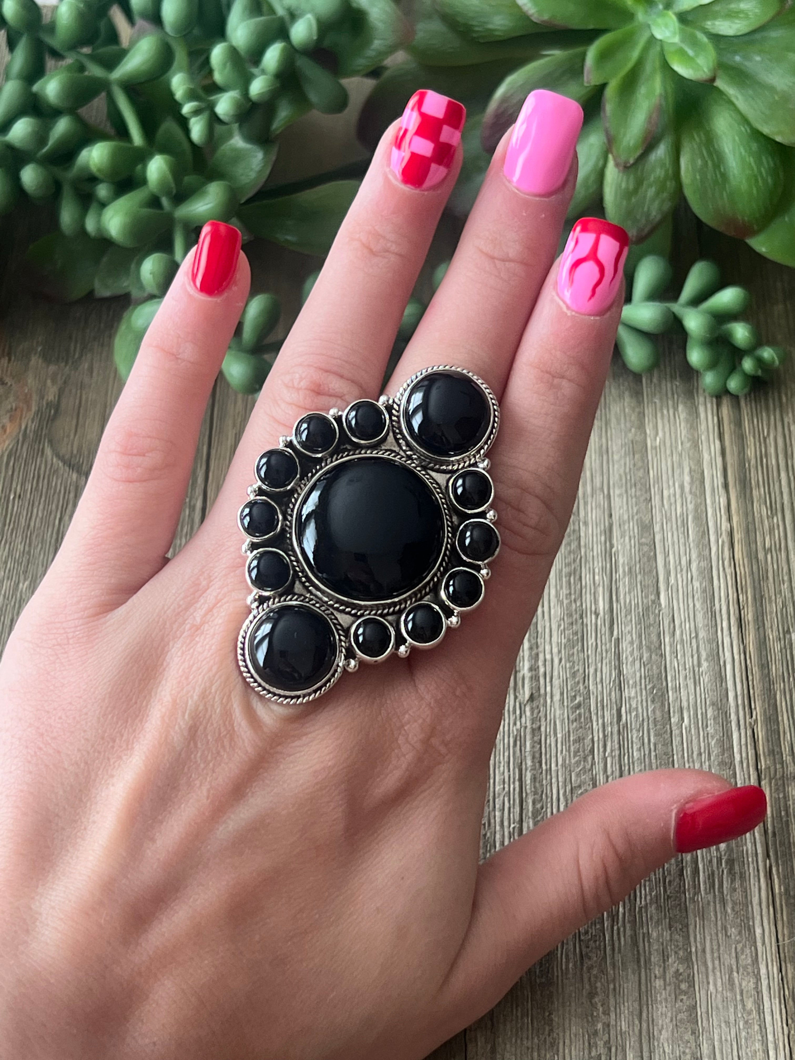 Southwest Made Onyx & Sterling Silver Adjustable Ring